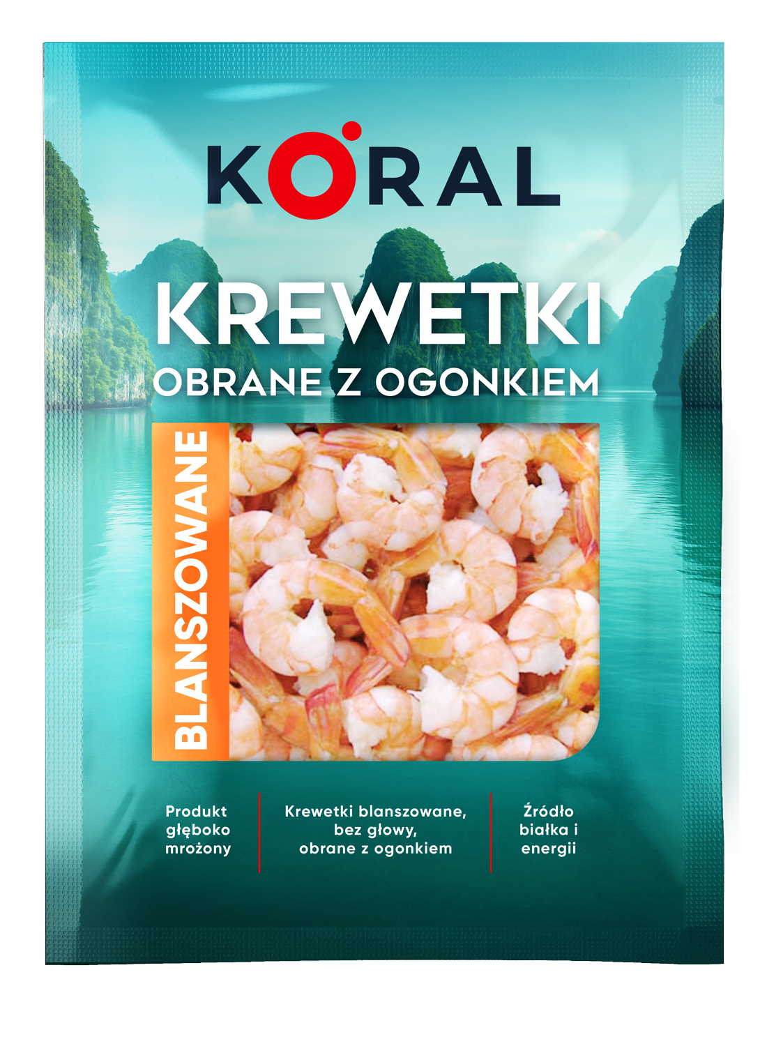 Koral Krewetki Blanszowane Obrane Z Ogonkiem, Oczyszczone Z Wodą Dodaną, 20% Glazury, 500G/625G