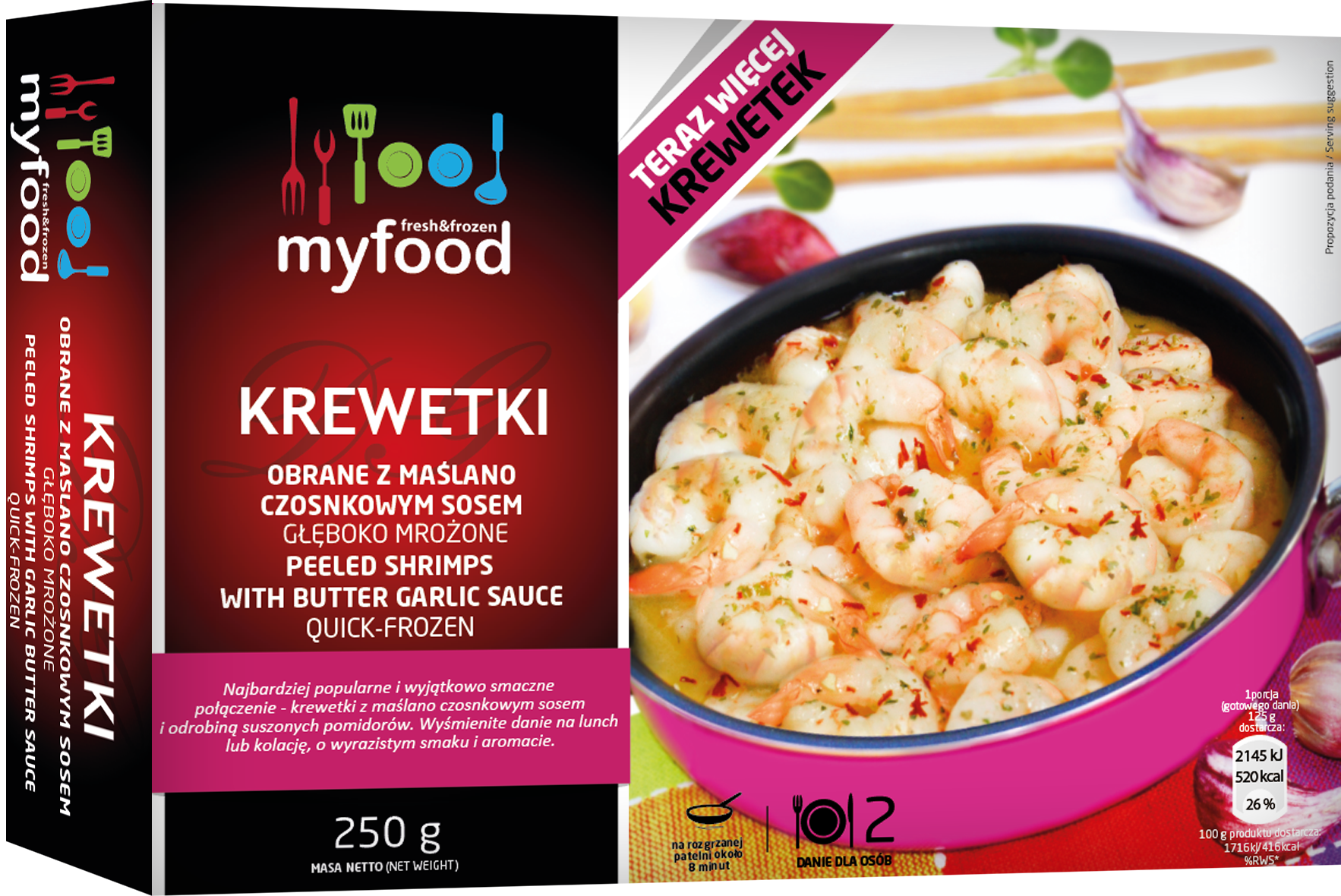 Myfood Krewetki Obrane Z Maślanym Sosem Czosnkowym, Glazura: 0%, 250 G