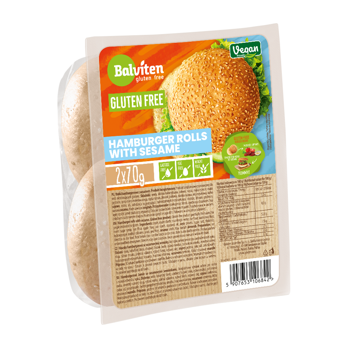Balviten Bułki Hamburgerowe Z Sezamem 2X70G. Produkt Bezglutenowy