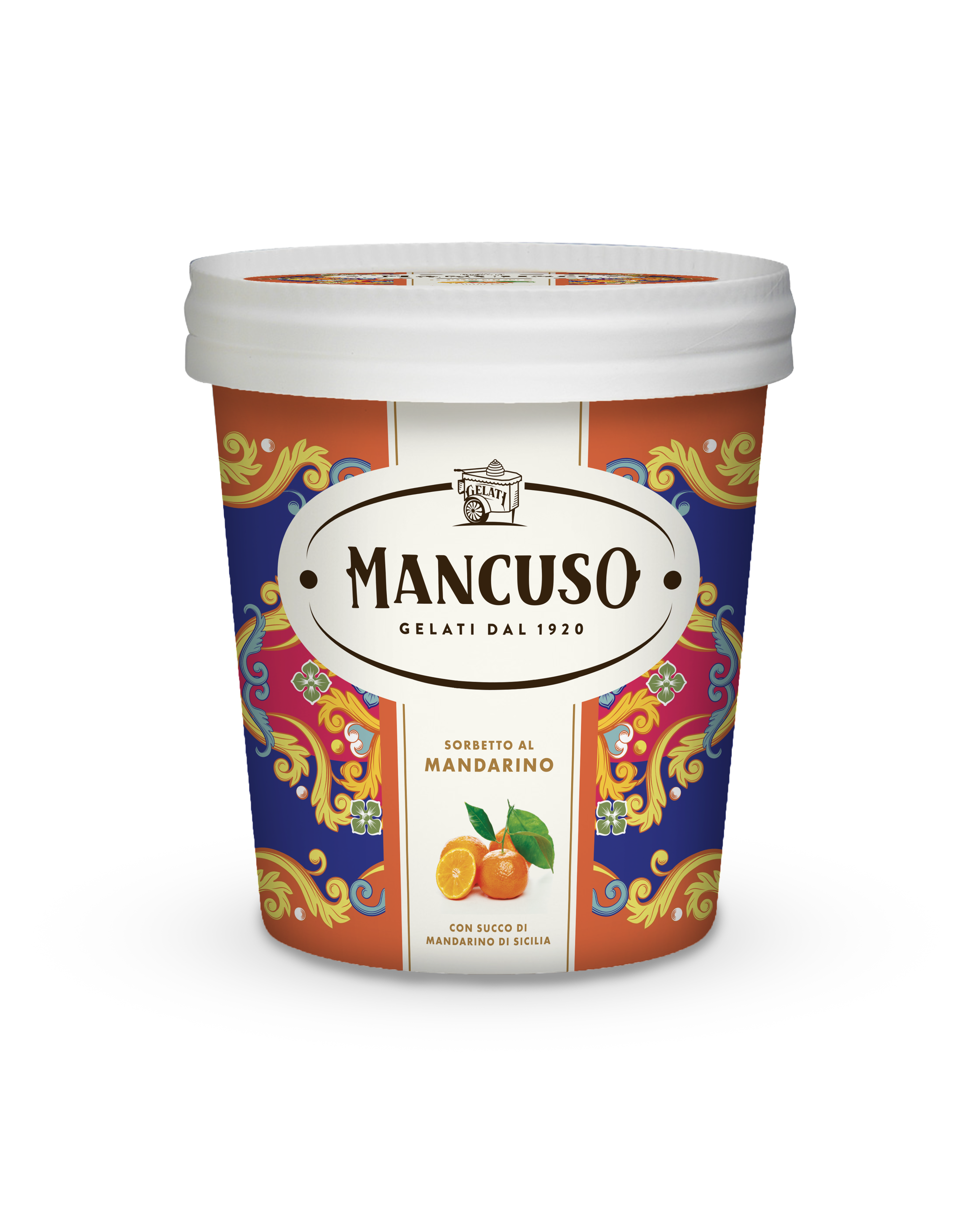 Mancuso Sorbet Mandarynkowy Z Sokiem Z Sycylijskich Mandarynek, Produkt Głęboko Mrożony, 340 G (450 Ml)
