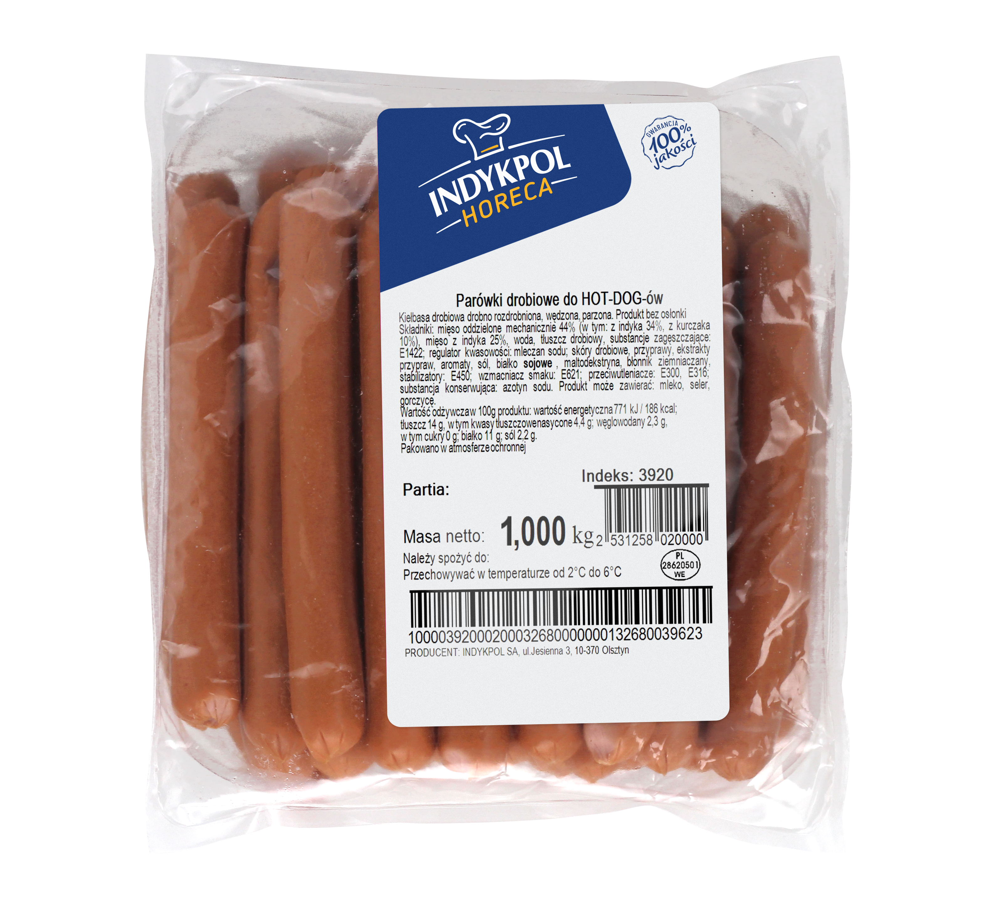 Parówki Drobiowe Do Hot-Dogów Ok. 1 Kg Indykpol