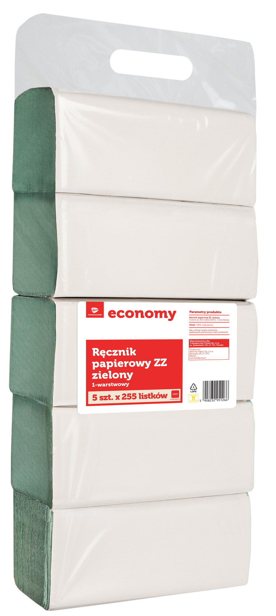 Tge Ręcznik Papierowy Zz Zielony 1-Warstwowy 5X255 Listków