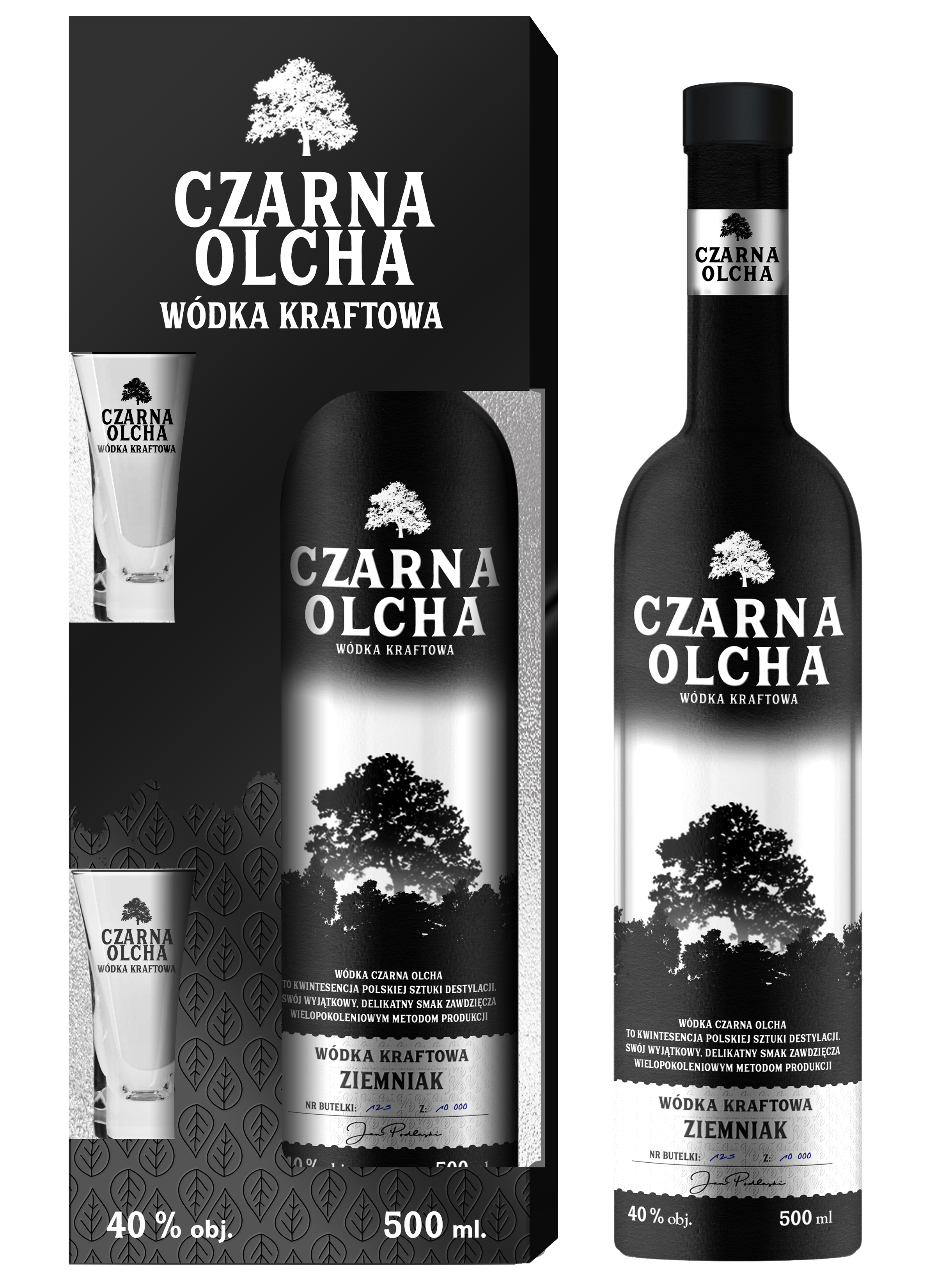 Czarna Olcha Wódka Kraftowa Ziemniak 0,5L + Gift Box / 40,0% / 3 / Pl