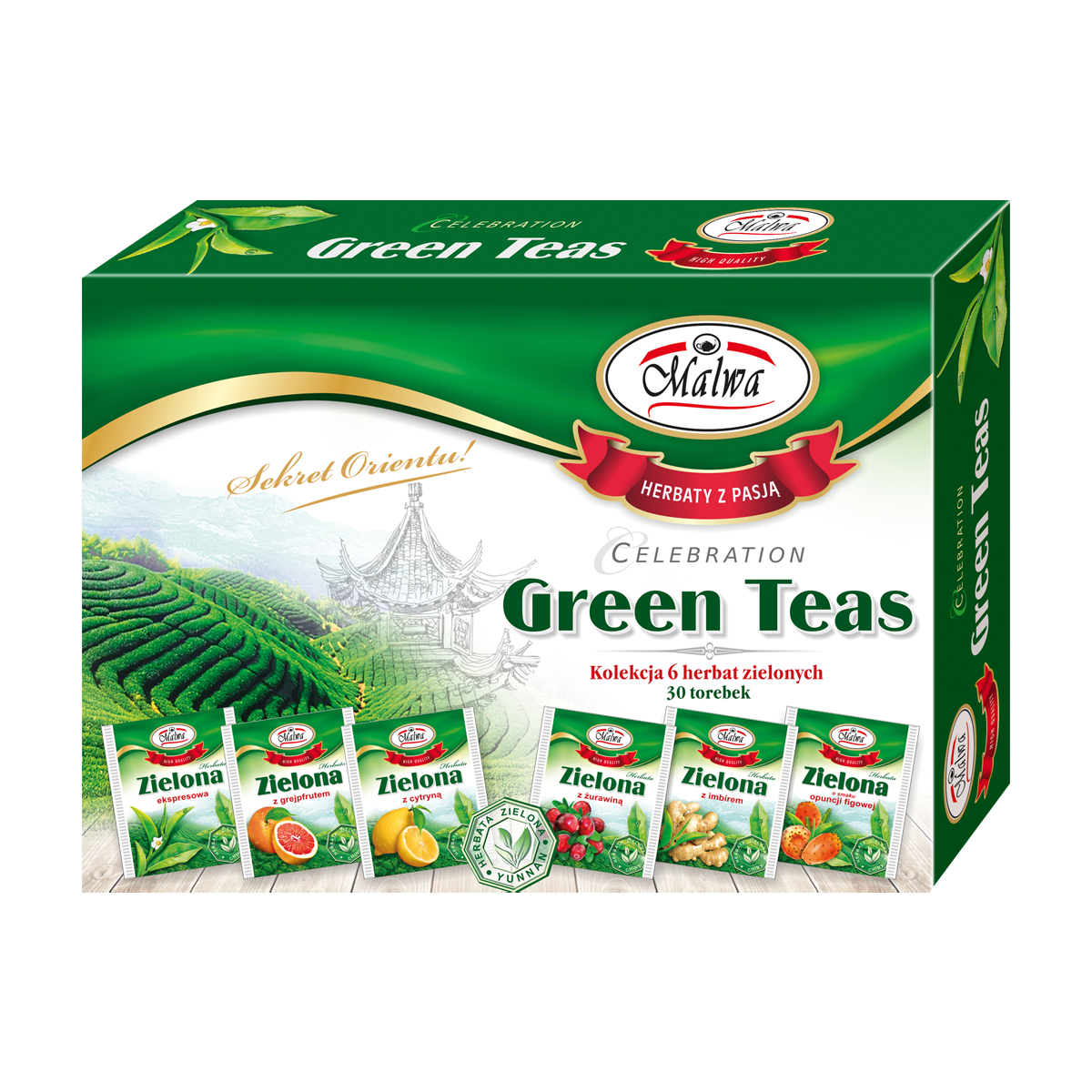 Malwa Green Teas Kolekcja 6 Herbat Zielonych 30 Torebek (30X2G) 60G