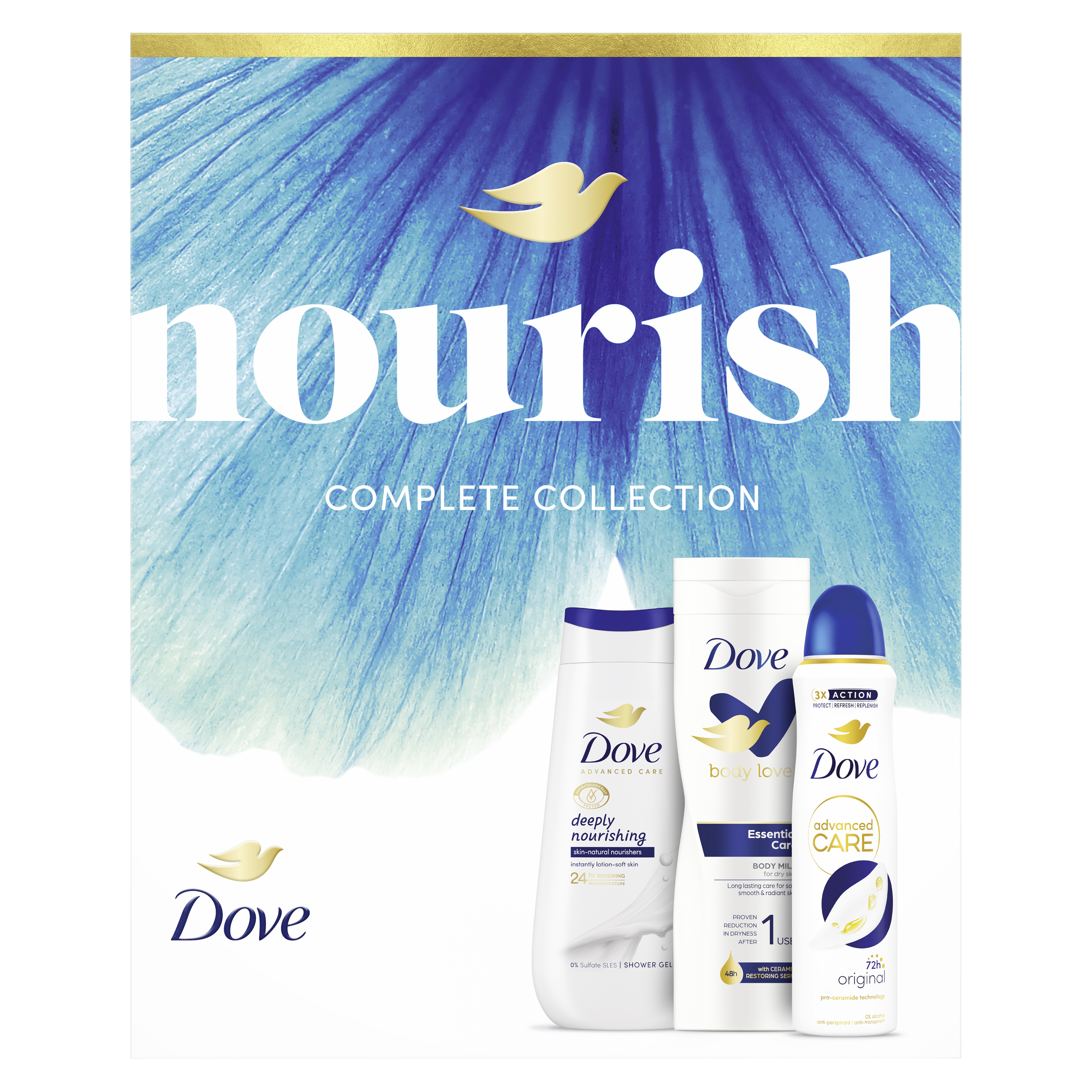 Dove Advanced Care Deeply Nourishing Żel Pod Prysznic 225 Ml + Balsam Essential Care 250 Ml + Antyperspirant Original 150 Ml