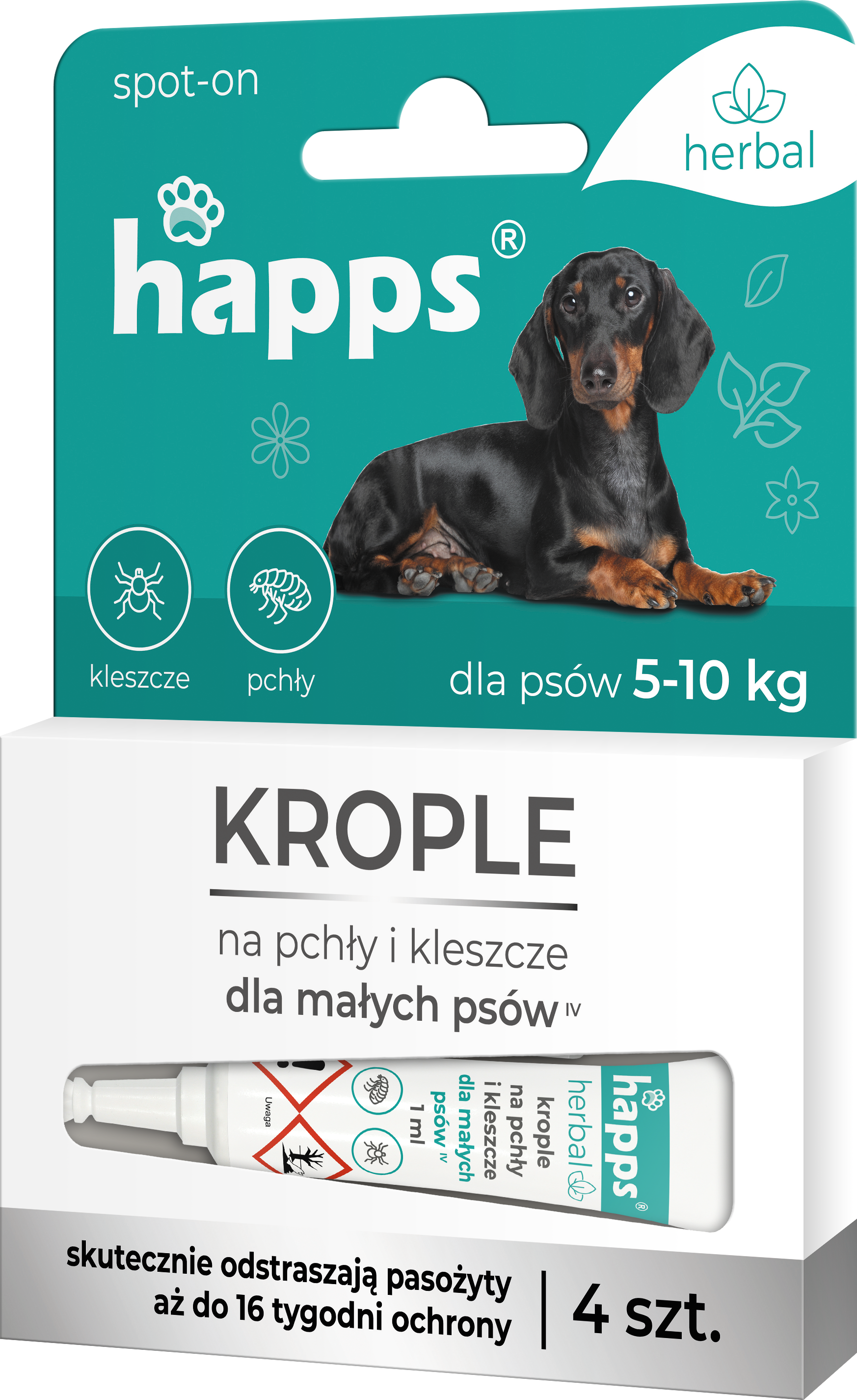 Happs Herbal - Krople Na Pchły I Kleszcze Dla Małych Psów Do 5-10Kg (4 Szt.)