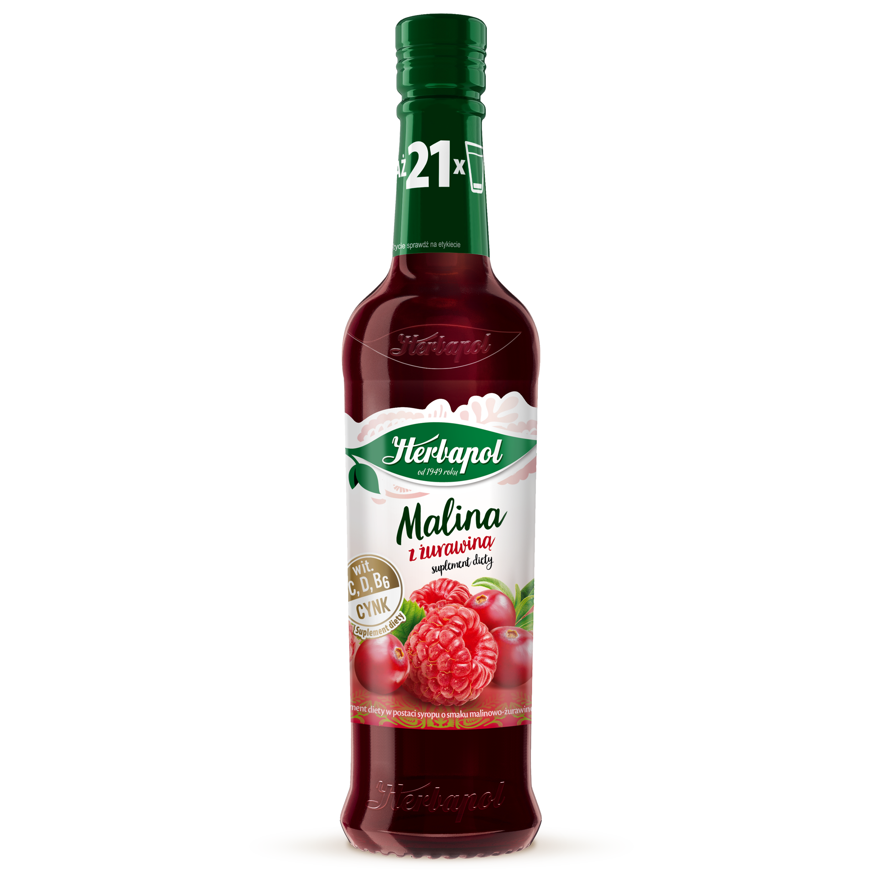 Herbapol Syrop Owocowy Suplement Diety Malina Z Żurawiną Z Wit. C, D, B6 I Cynkiem 420Ml