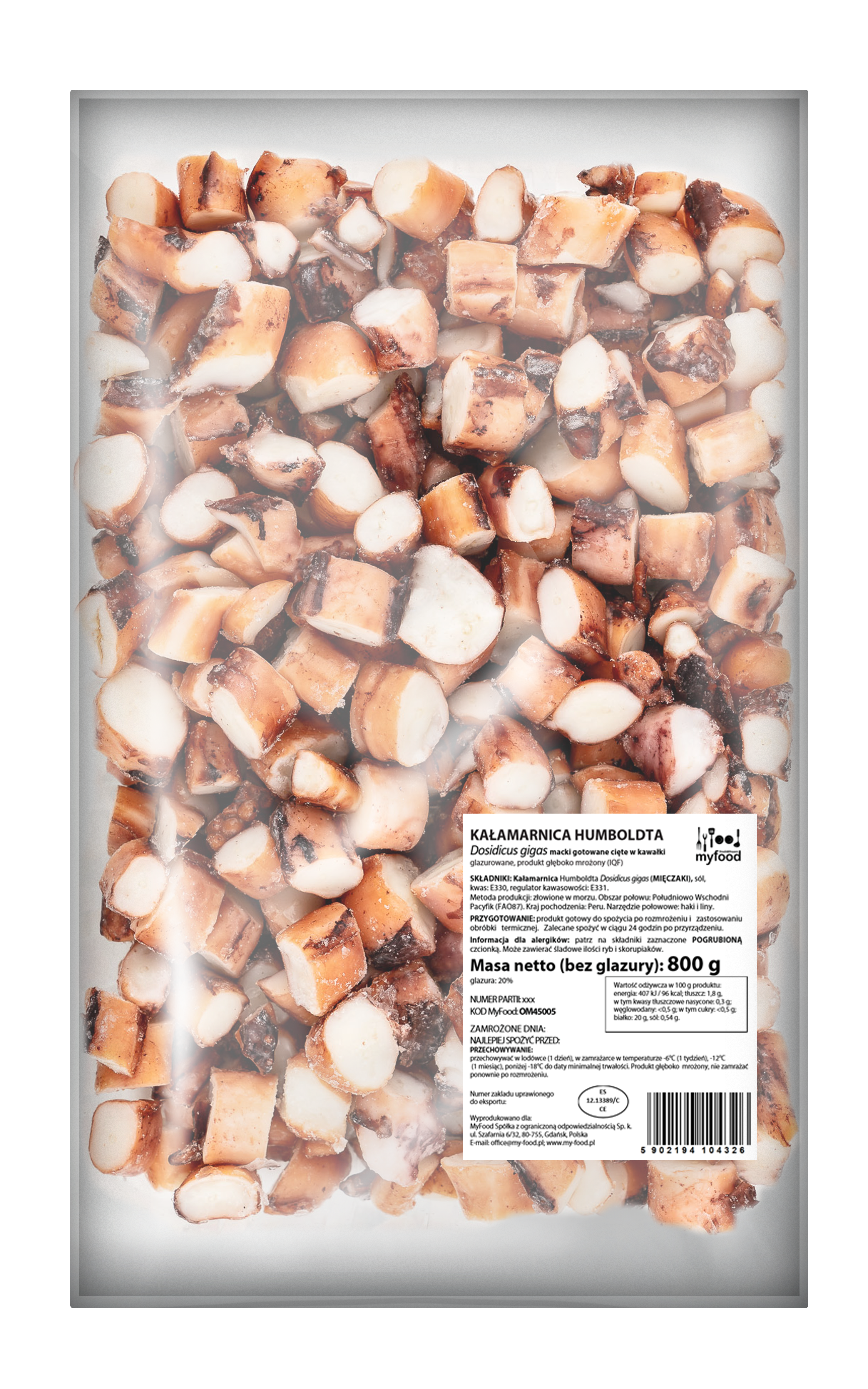 Myfood Kałamarnica Humboldta Macki Gotowane Cięte W Kawałki (Dosidicus Gigas); Glazura: 20%, 800G/1000 G