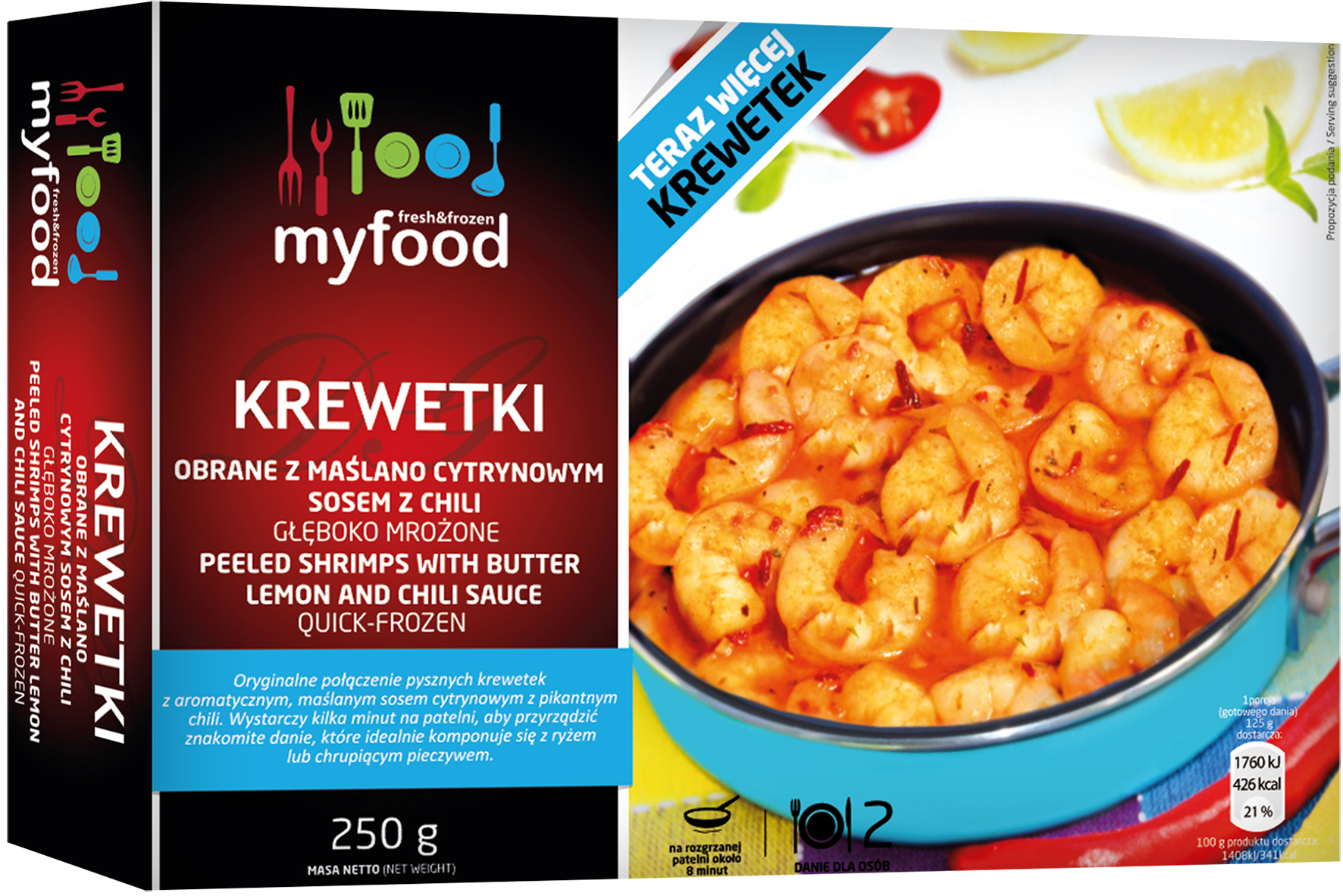 Myfood Krewetki Obrane Z Maślanym Sosem Cytrynowym Z Chili, Glazura: 0%, 250 G