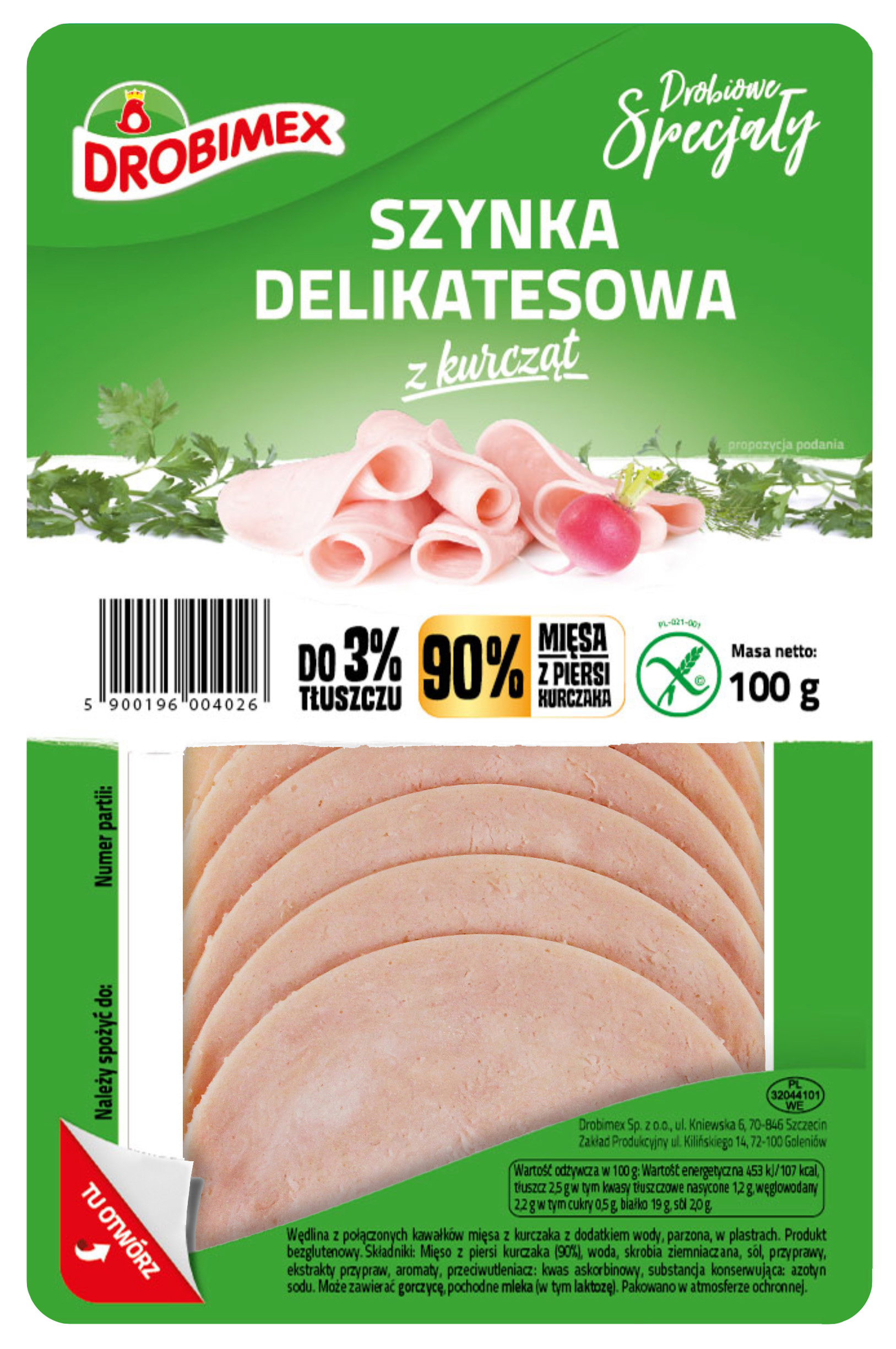 Szynka Delikatesowa Z Kurcząt Plastry 100 G Drobimex