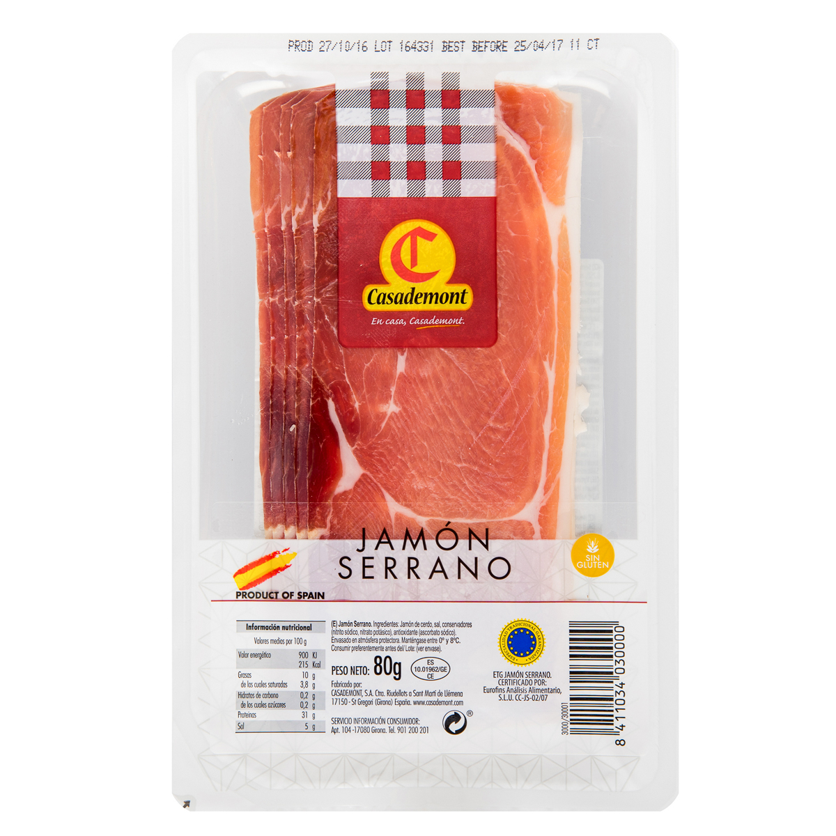 Szynka Jamon Serrano Plastry 80 G Casademont