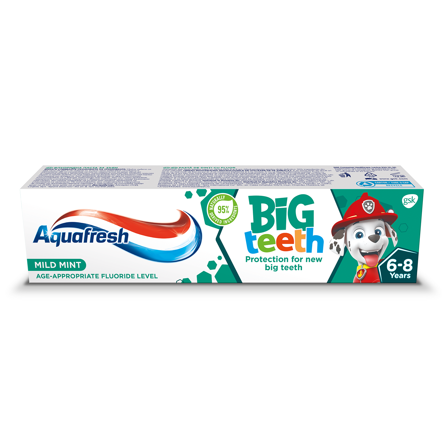 Aquafresh Big Teeth Psi Patrol Pasta Do Mlecznych I Stałych Zębów Z Fluorem Dla Dzieci W Wieku 6+ 50 Ml