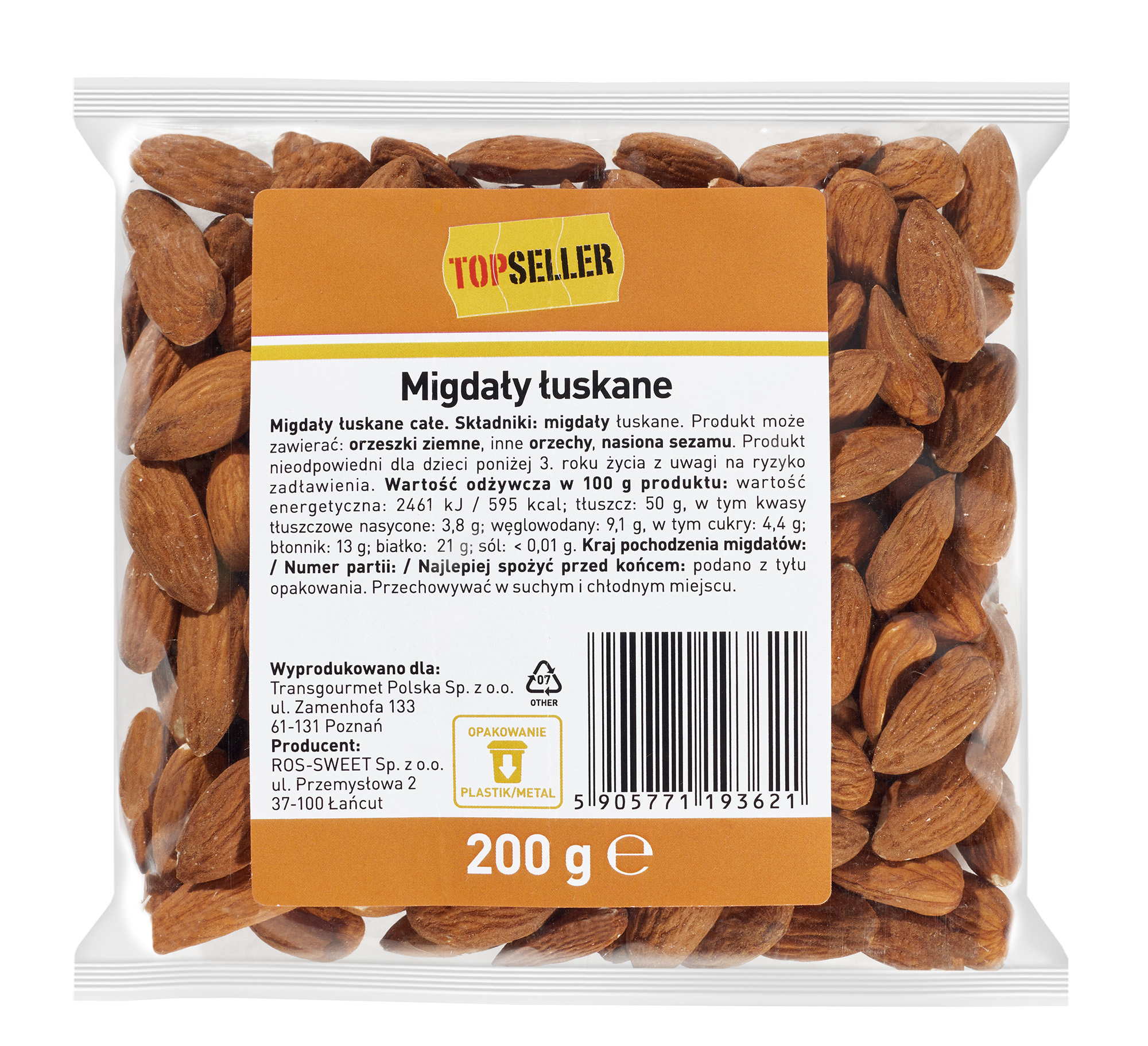 Topseller Migdały Łuskane 200G