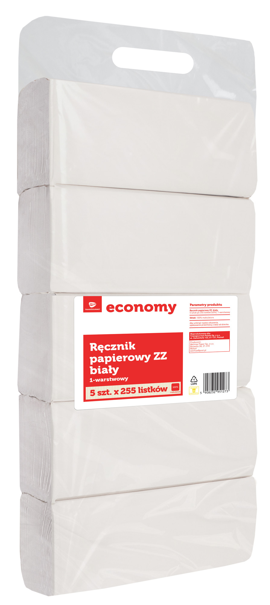 Tge Ręcznik Papierowy Zz Biały 1-Warstwowy 5X255 Listków