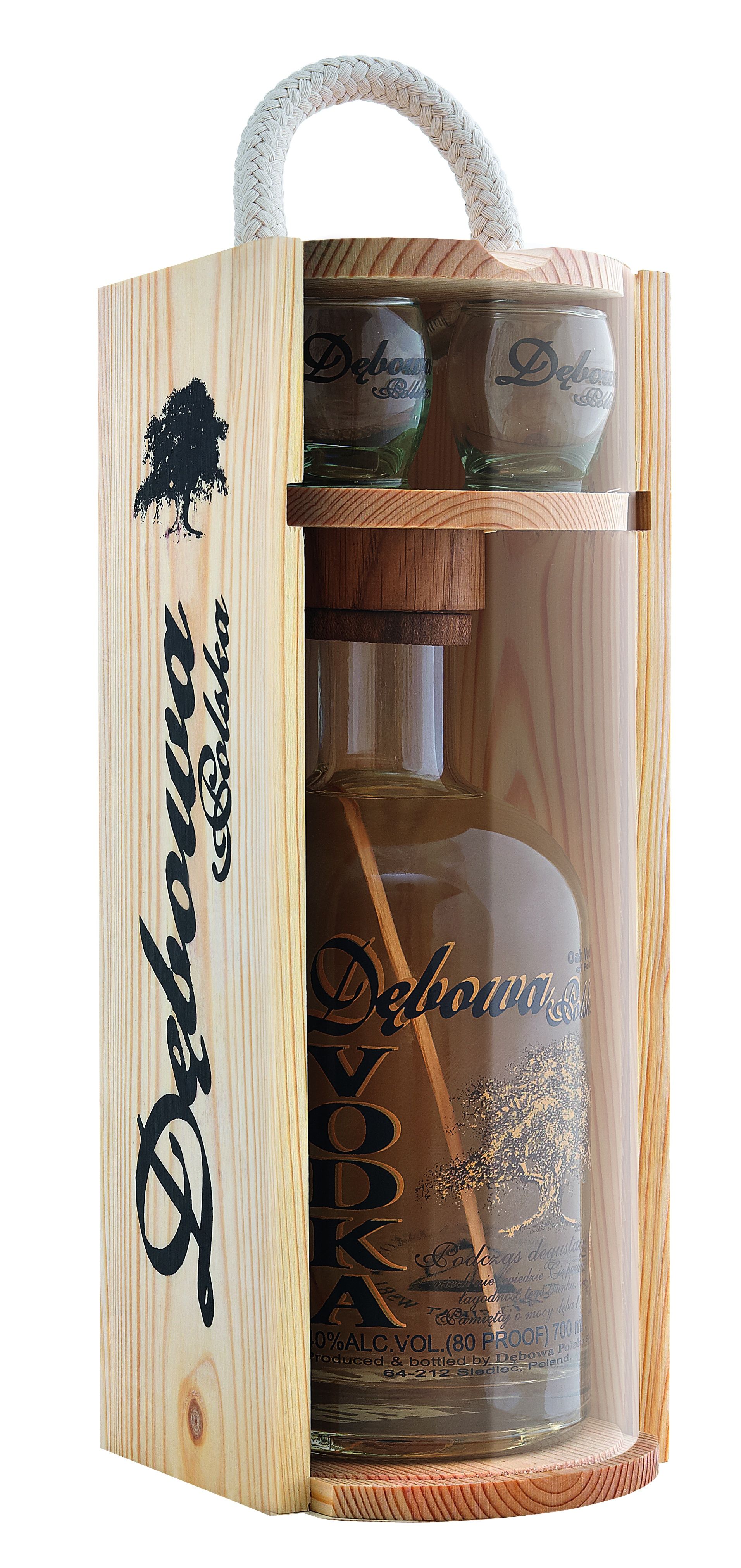 Wódka Dębowa Polska 40% 700Ml W Drewnianym Futerale + 2 Kieliszki