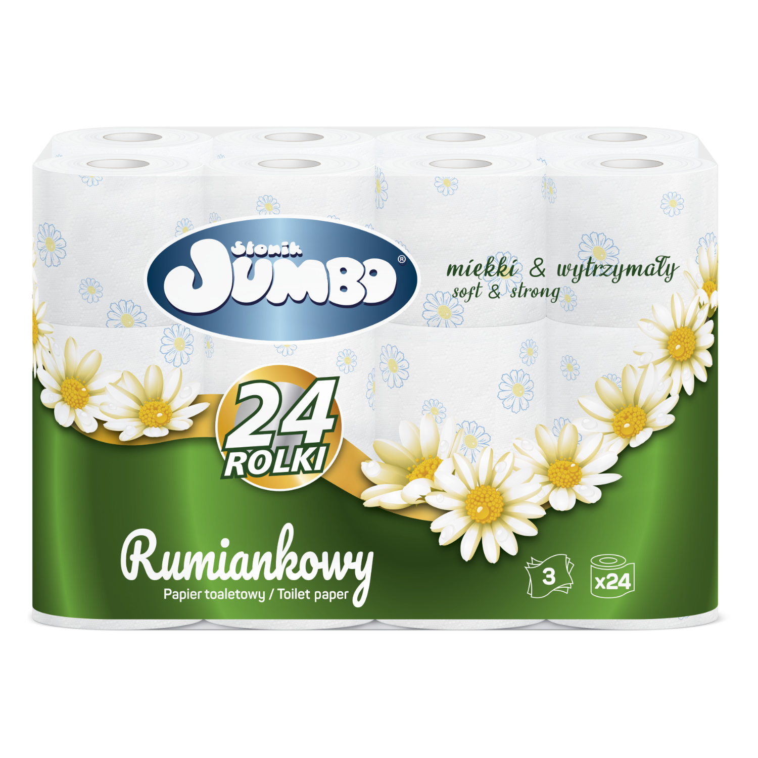 Słonik Jumbo Papier Toaletowy Rumianek 24 Rolki 3-Warstwowy
