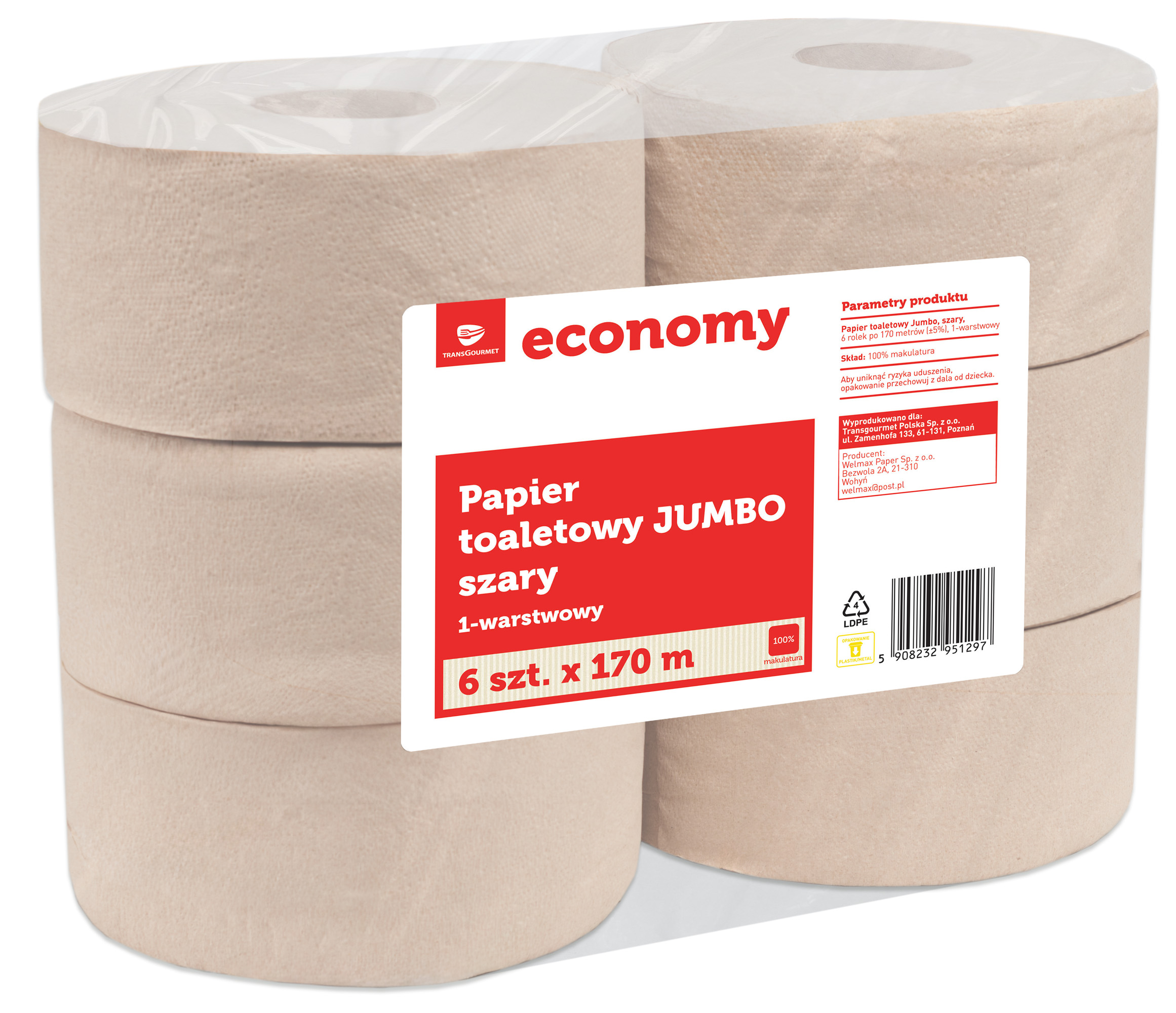 Tge Papier Toaletowy Jumbo Szary 6X170 Metrów