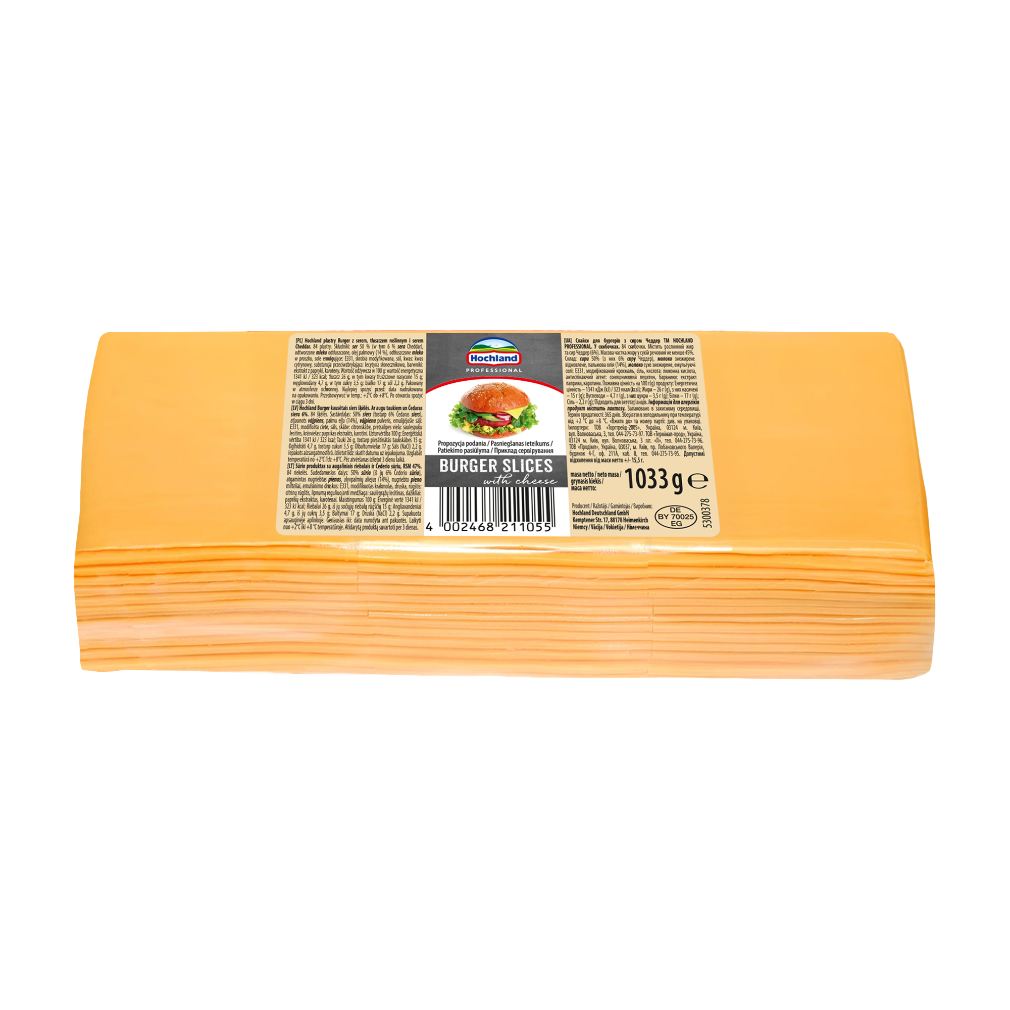 Hochland Plastry Burger Z Serem, Tłuszczem Roślinnym I Serem Cheddar 1033G