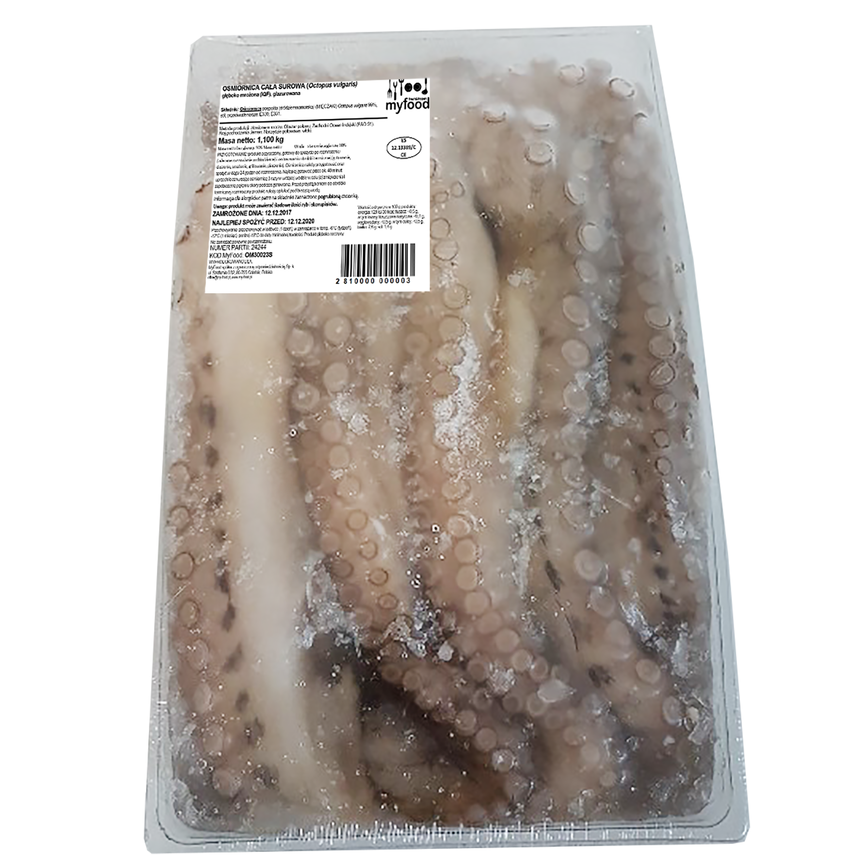 Myfood Ośmiornica Cała Surowa, Glazura 0%, 800-1200 G