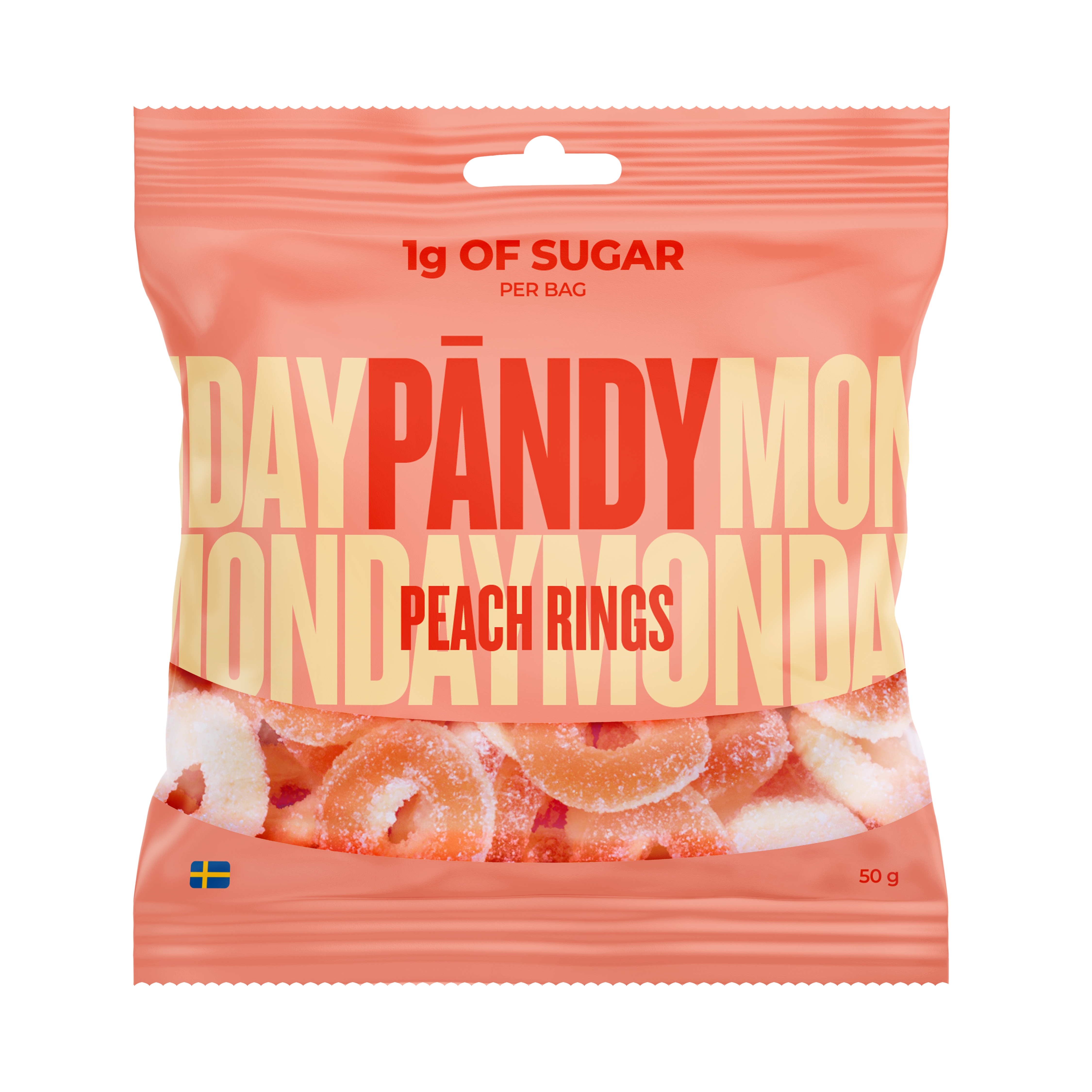 Pandy Peach Rings - Błonnikowe Żelki Bez Cukru 45% Mniej Kalorii, Brzoskwinia 50G