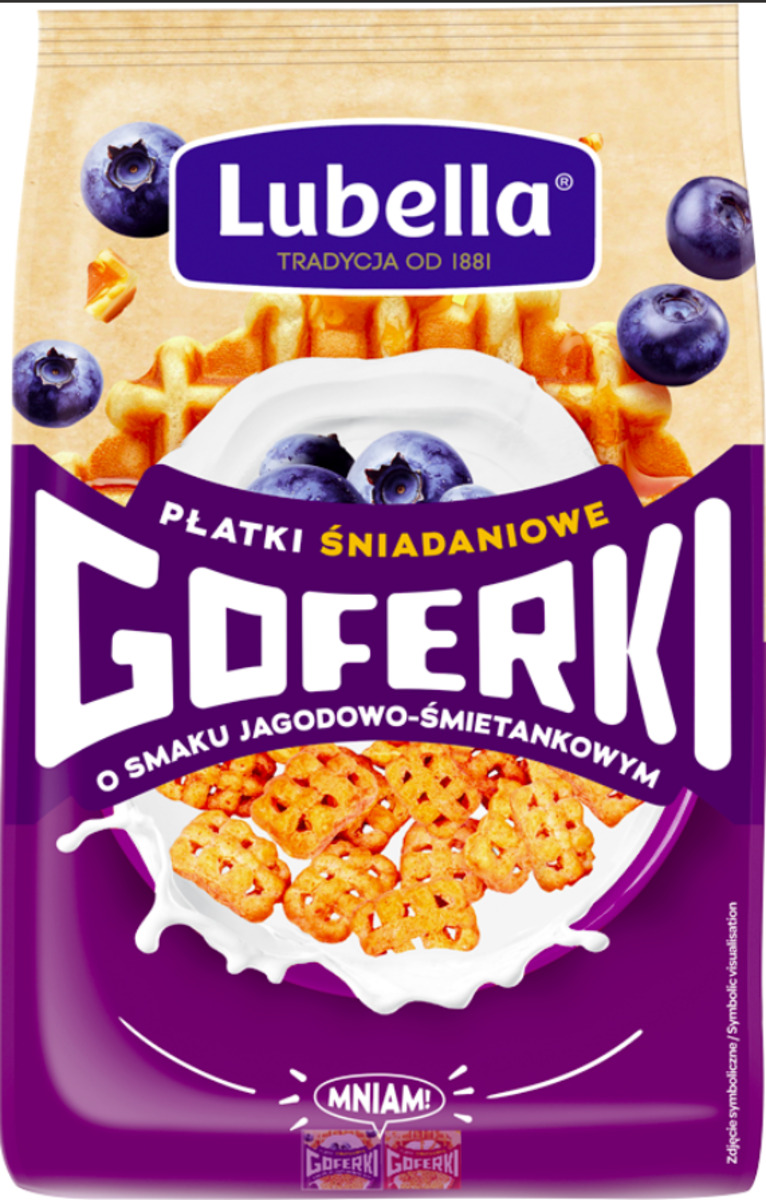 Lubella Goferki Zbożowe Płatki Śniadaniowe O Smaku Jagodowo-Śmietankowym 400G