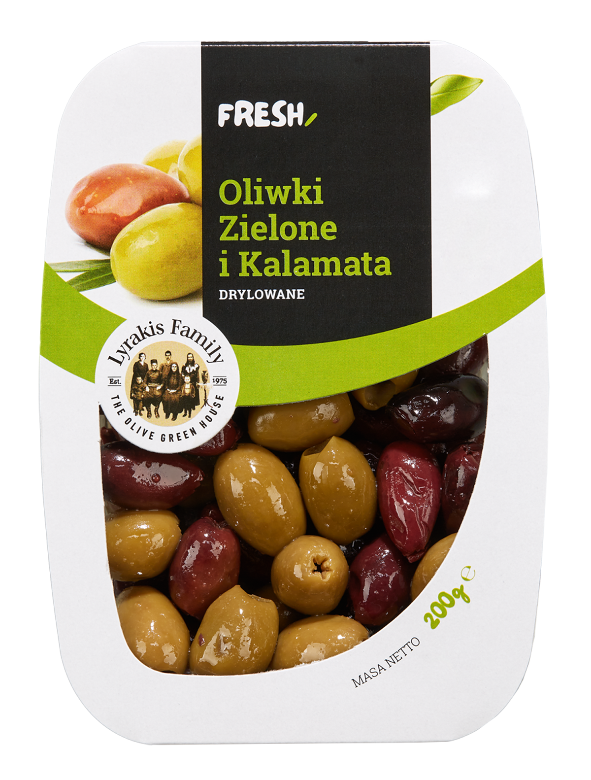 Oliwki Zielone I Kalamata Marynowane - Drylowane / Fresh Pack 200G Lyrakis Family