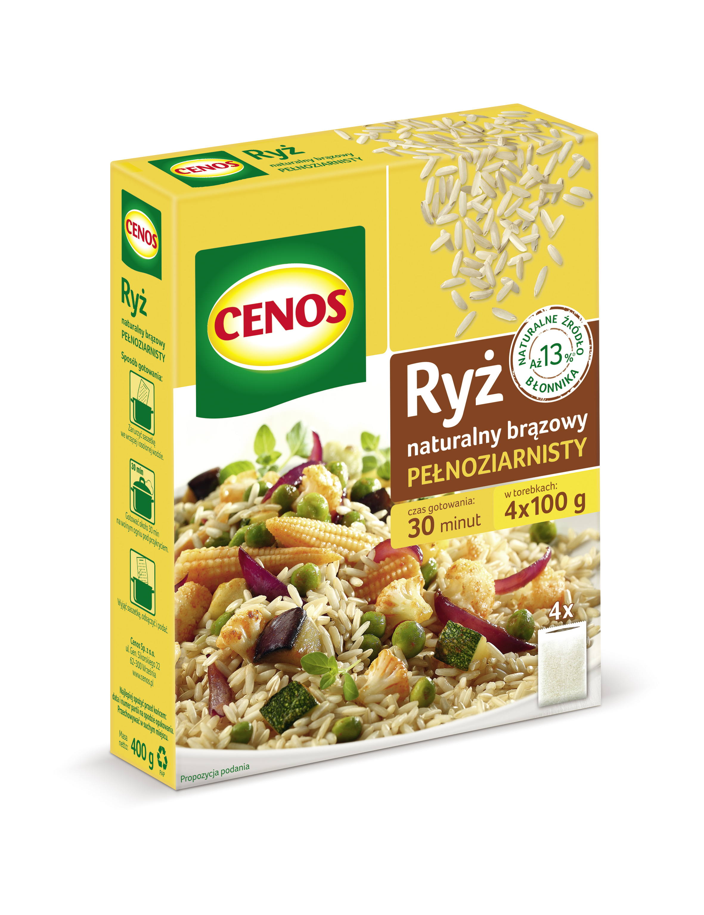 Ryż Naturalny Brązowy Pełnoziarnisty 4 X 100 G Cenos