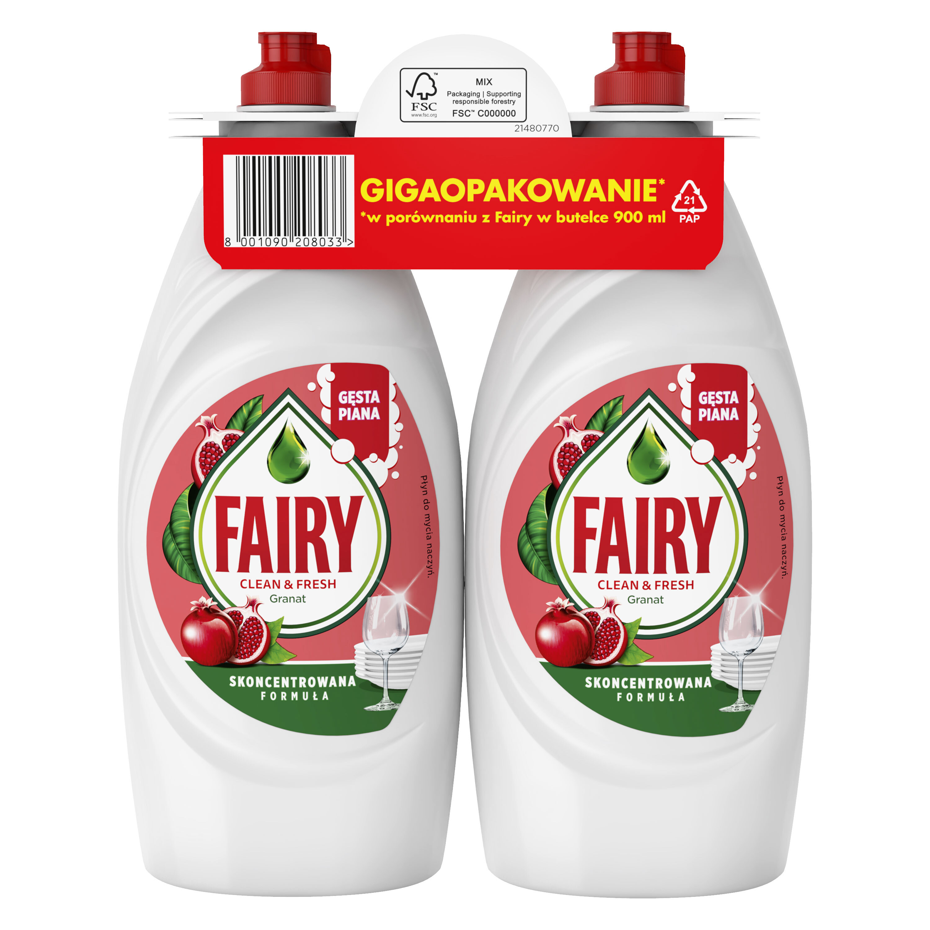 Fairy Clean & Fresh Granat Z Wiciokrzewem. Płyn Do Mycia Naczyń 1.8L