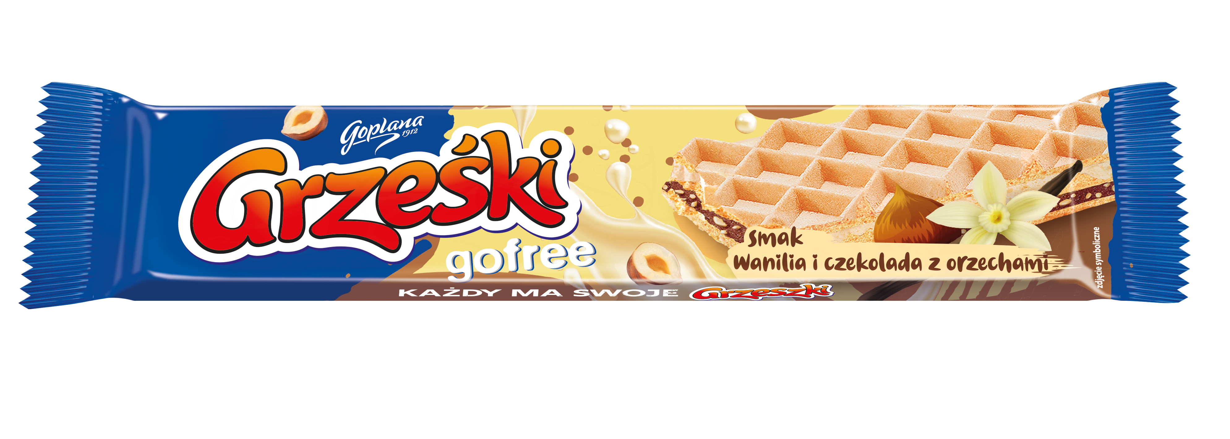 Grześki Gofree Wafel Przekładany Kremem O Smaku Waniliowo-Czekoladowym Z Orzechami Laskowymi 33 G