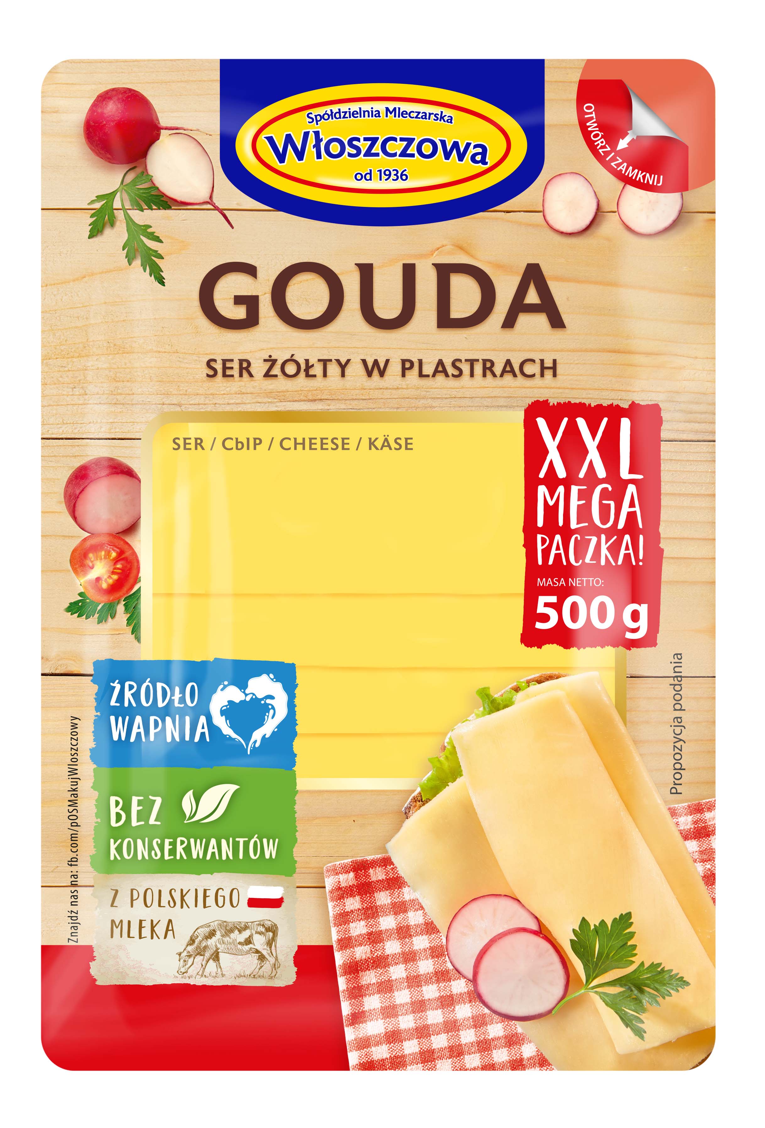 Ser Gouda Plastry 500 G Włoszczowa