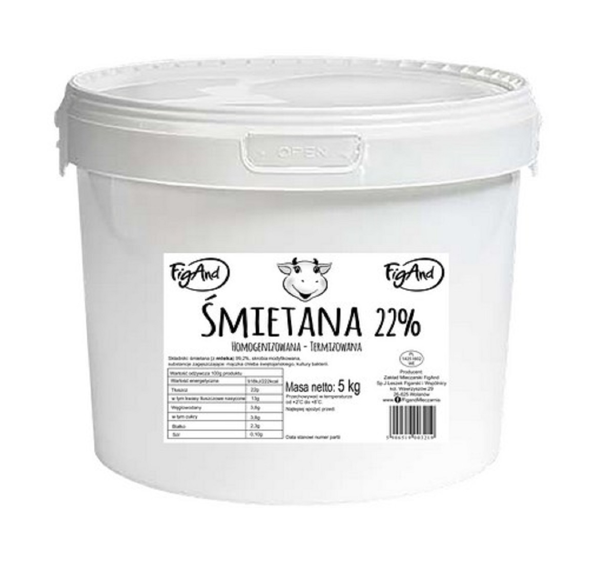 Śmietana 22% 5 Kg Wiadro Figand