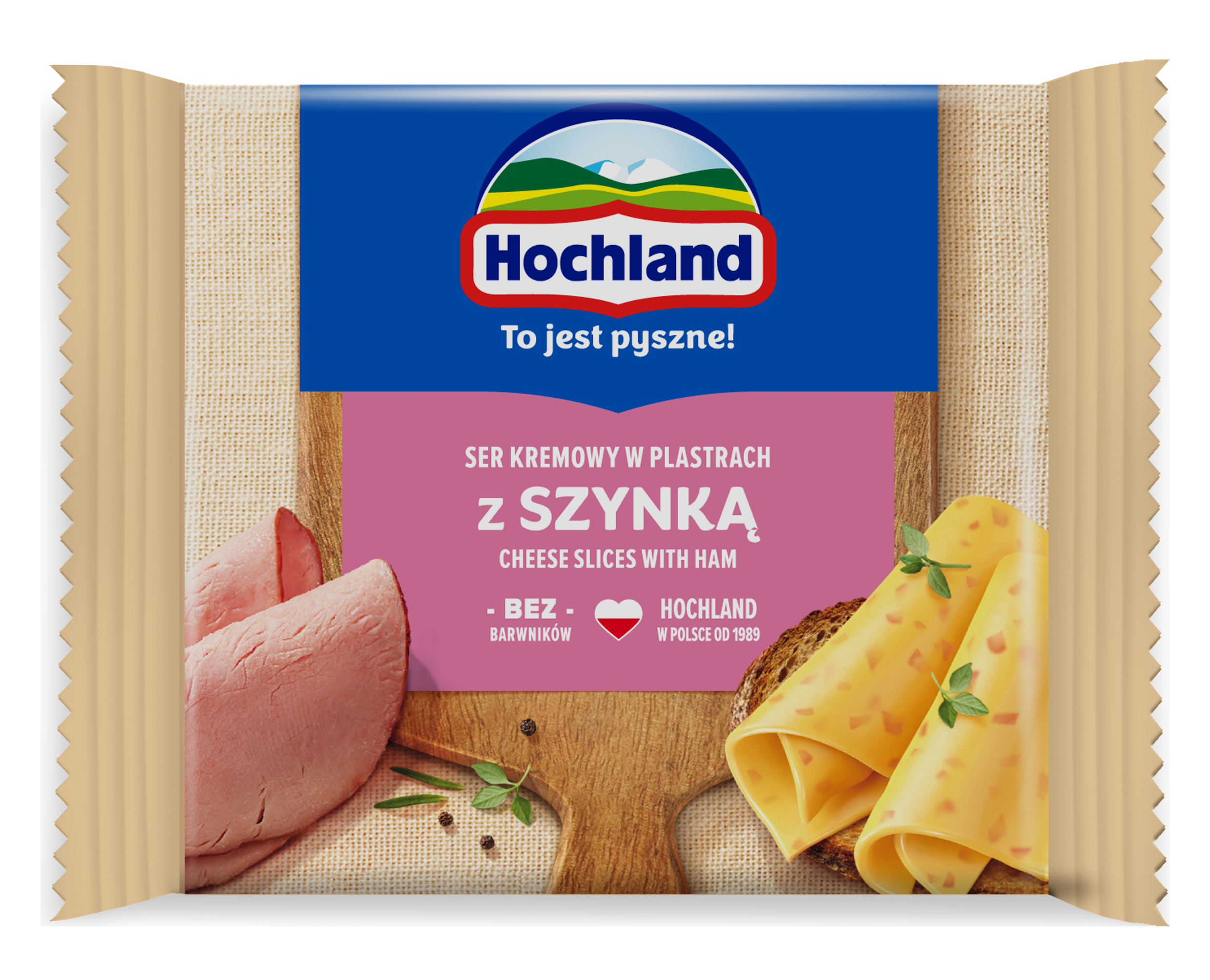 Hochland Z Szynką. Ser Kremowy Topiony W Plastrach Z Szynką 130G