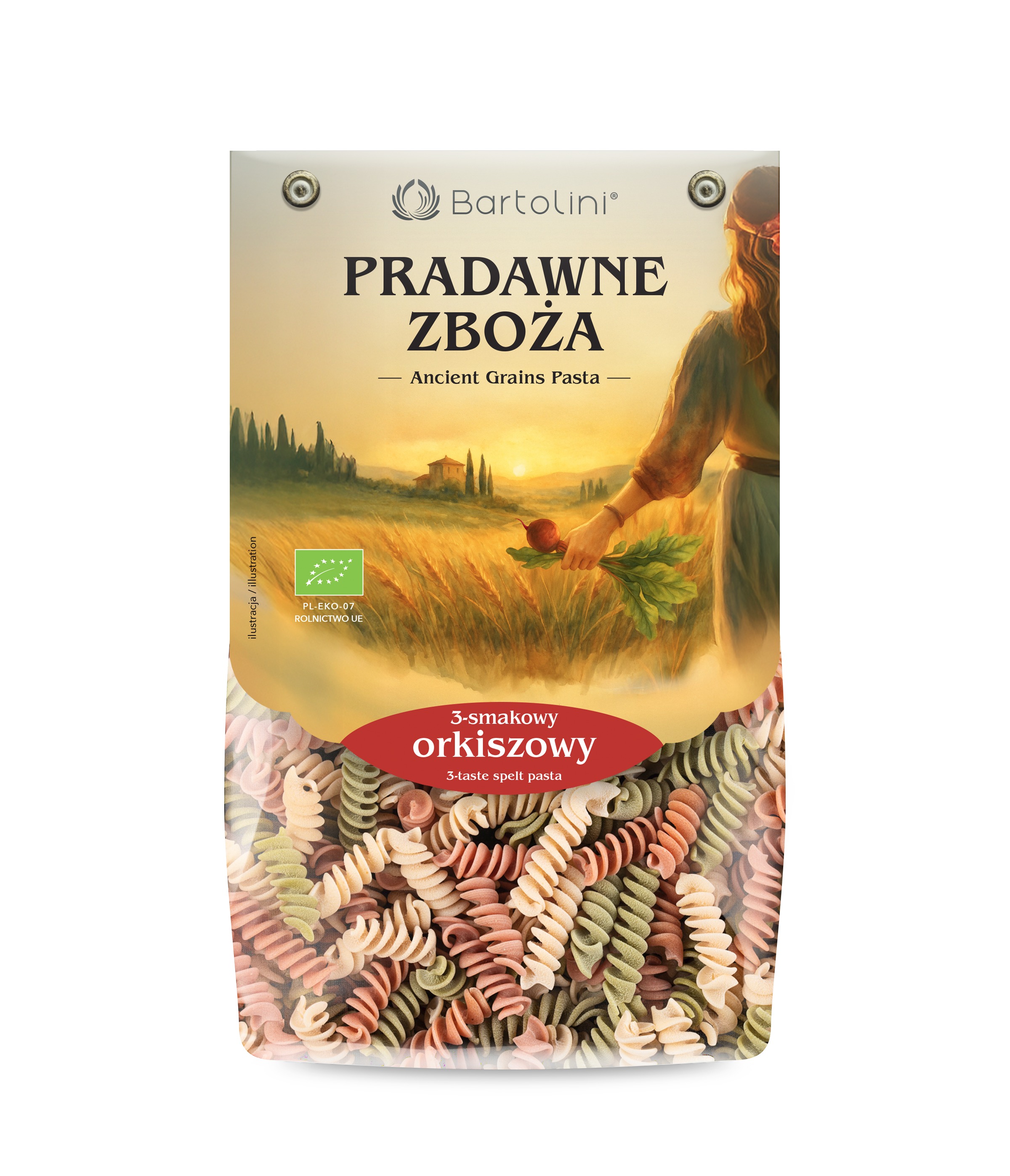 Makaron Bartolini Ekologiczny Orkiszowy 3 Smakowy Świderek 250G