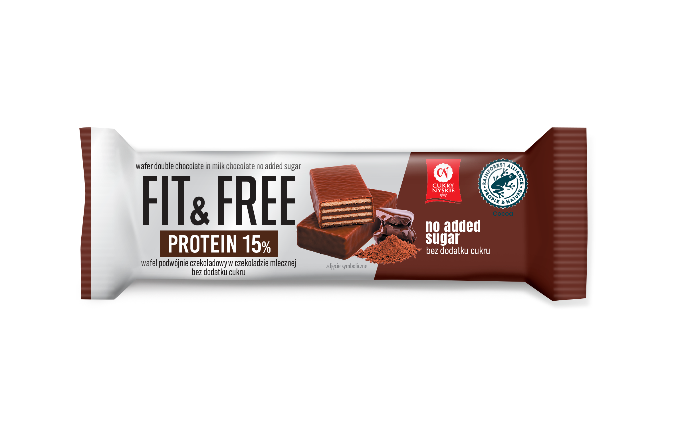 Wafel Fit&Free Protein 15% Podwójnie Czekoladowy W Czekoladzie Mlecznej Bez Dodatku Cukrów 40 G