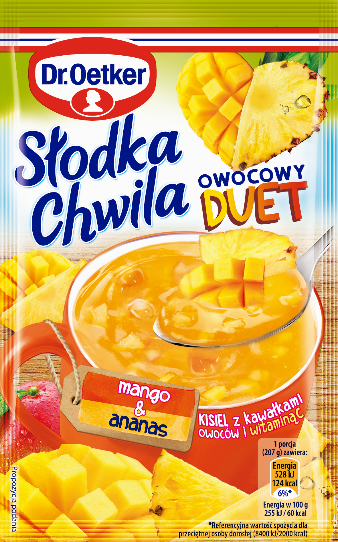 Dr. Oetker Słodka Chwila Owocowy Duet Mango & Ananas Kisiel Z Kawałkami Owoców 32 G