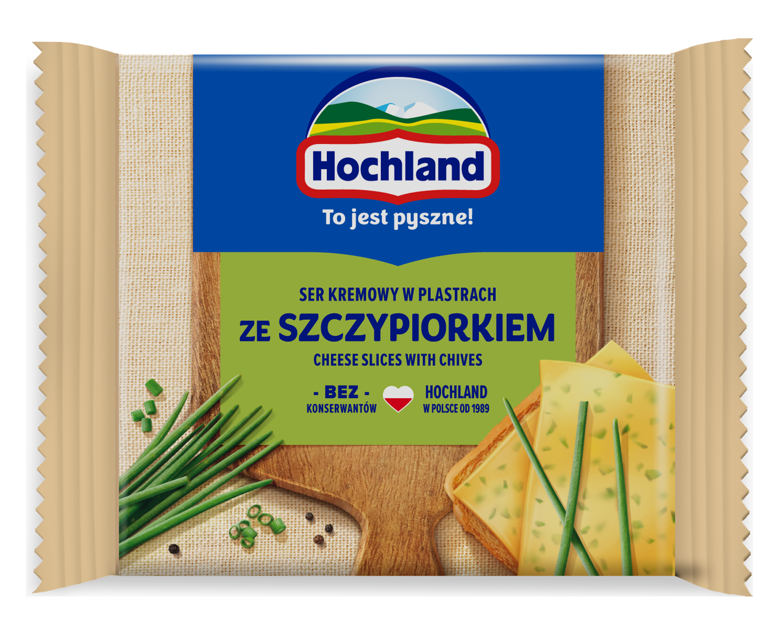 Hochland Ze Szczypiorkiem. Ser Kremowy Topiony W Plastrach Ze Szczypiorkiem 130G