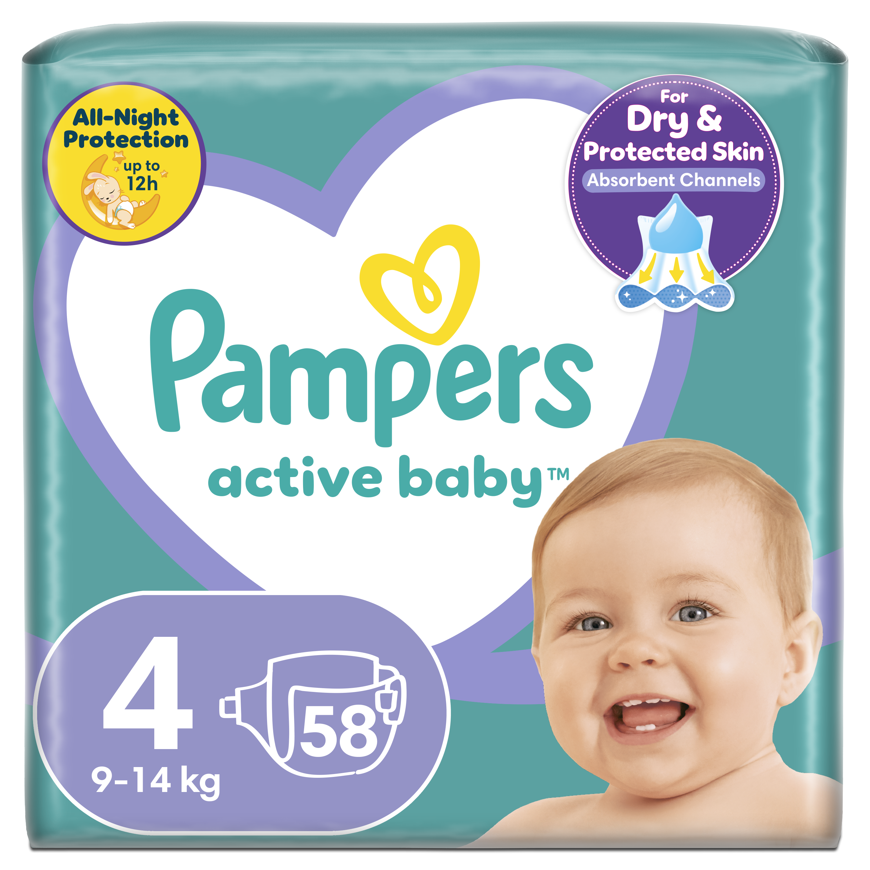 Pampers Active Baby Rozmiar 4, 58 Pieluszek, 9-14 Kg