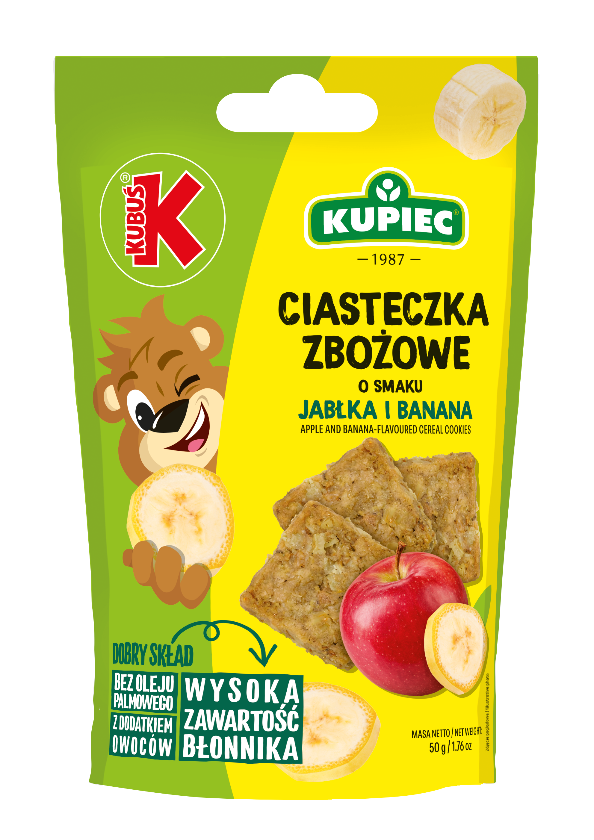 Kupiec & Kubuś Ciasteczka Zbożoweo O Smaku Jabłka- Banana 50G