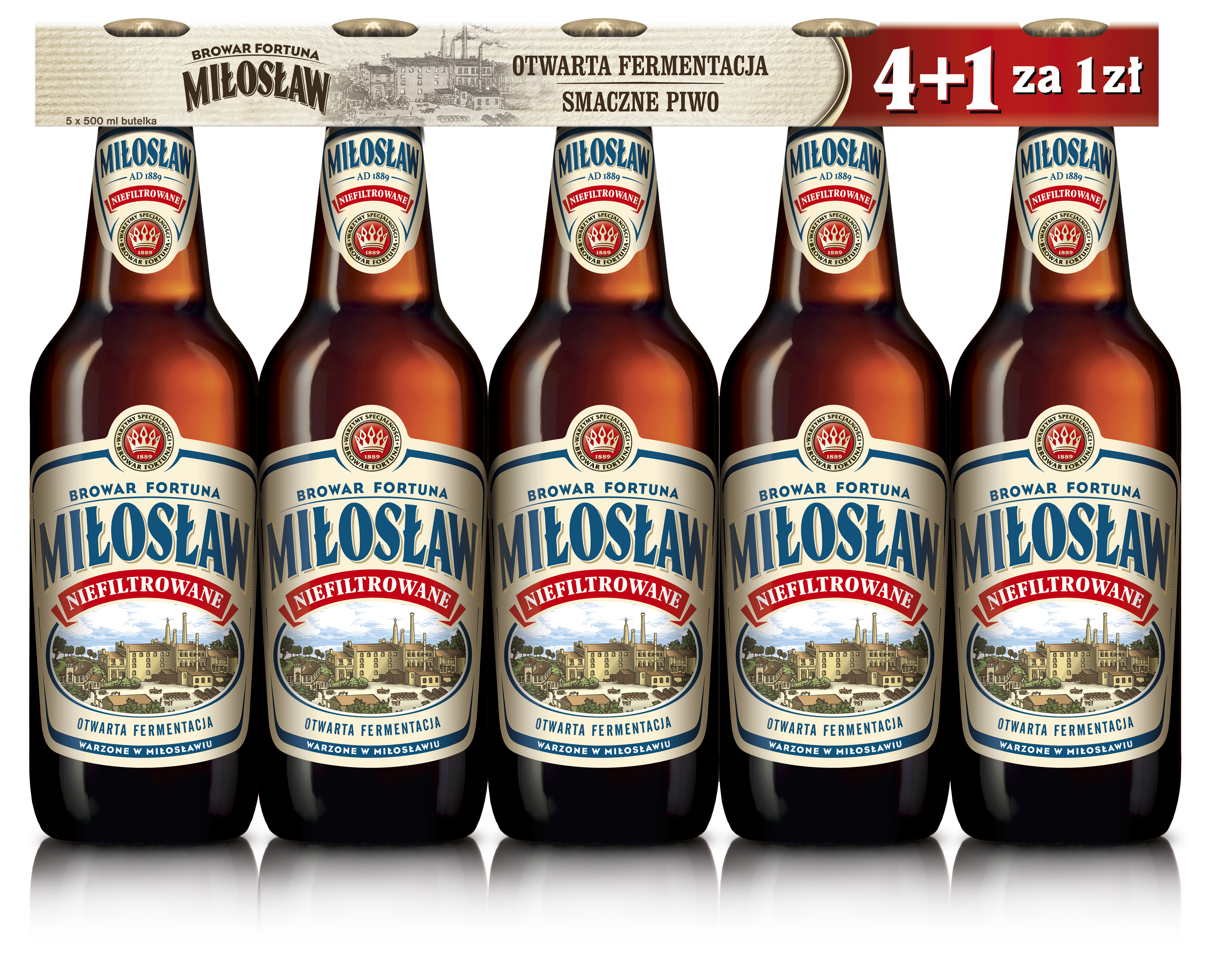 4X Miłosław Niefiltrowane 500 Ml + 1 Za 1 Zł Butelka Zwrotna