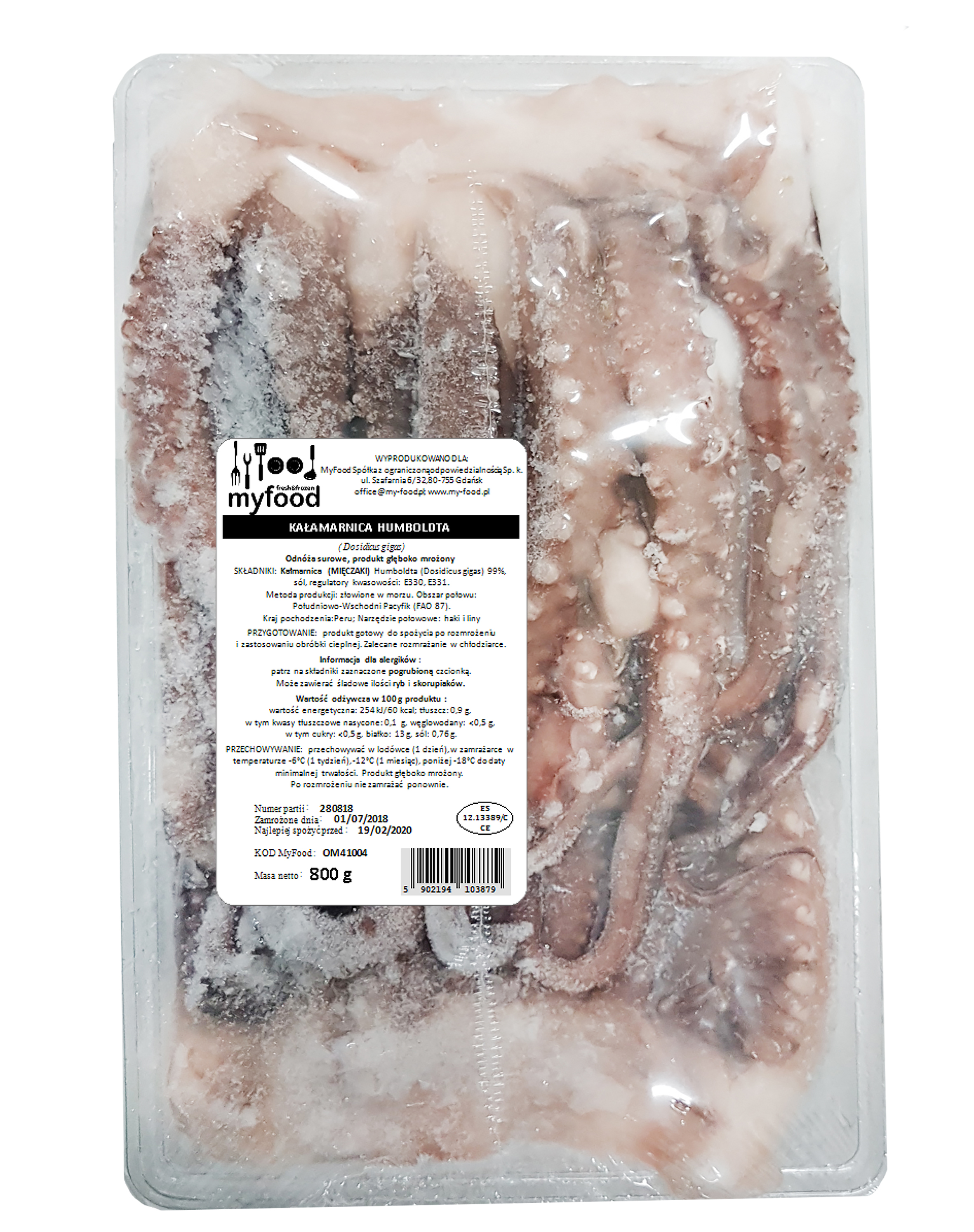 Myfood Kałamarnica Humboldta Odnóża Surowe, Glazura: 0%, 800 G