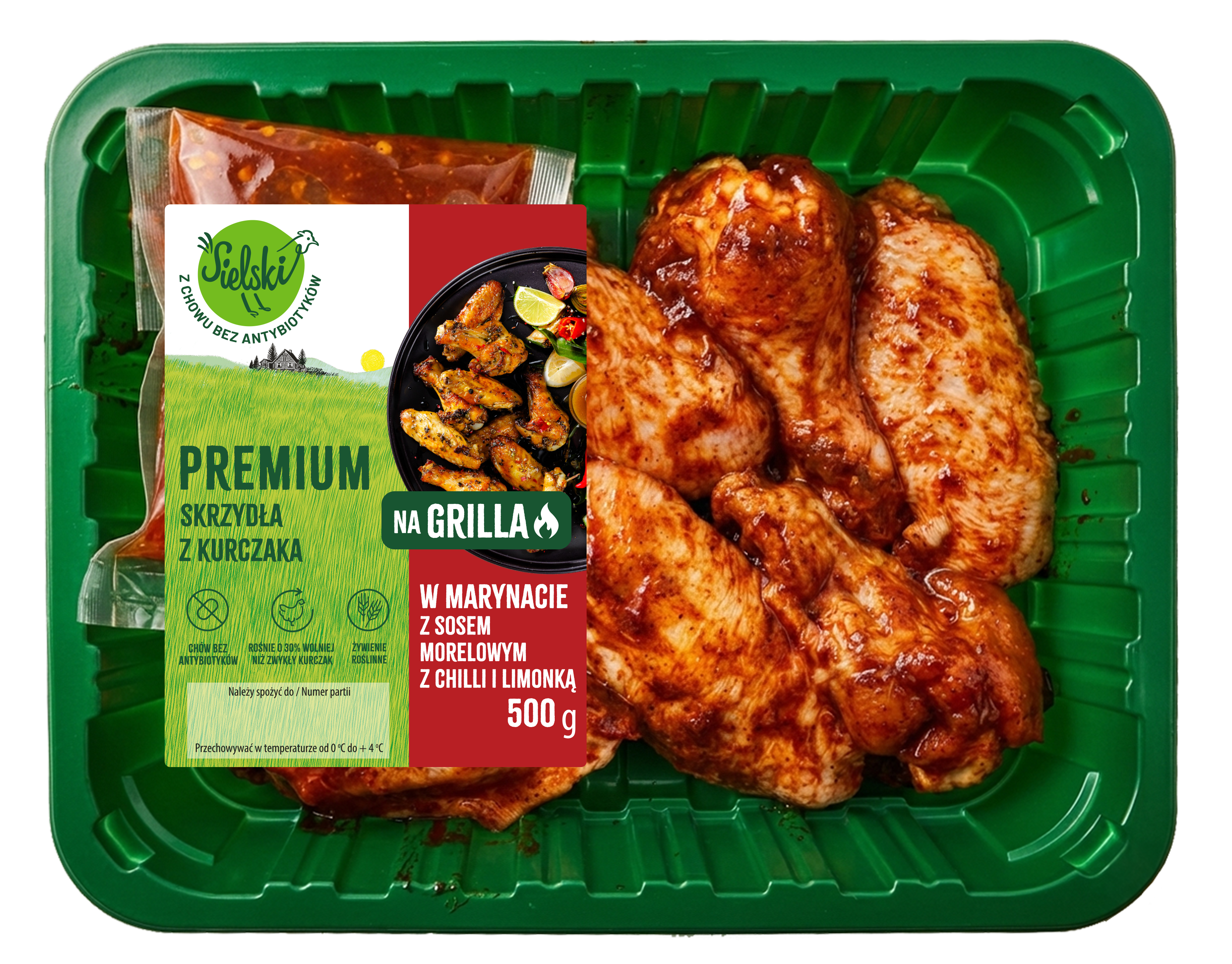 Kurczak Sielski Premium Skrzydła Z Kurczaka W Marynacie Z Sosem Morelowym Z Chilli I Limonką 500G