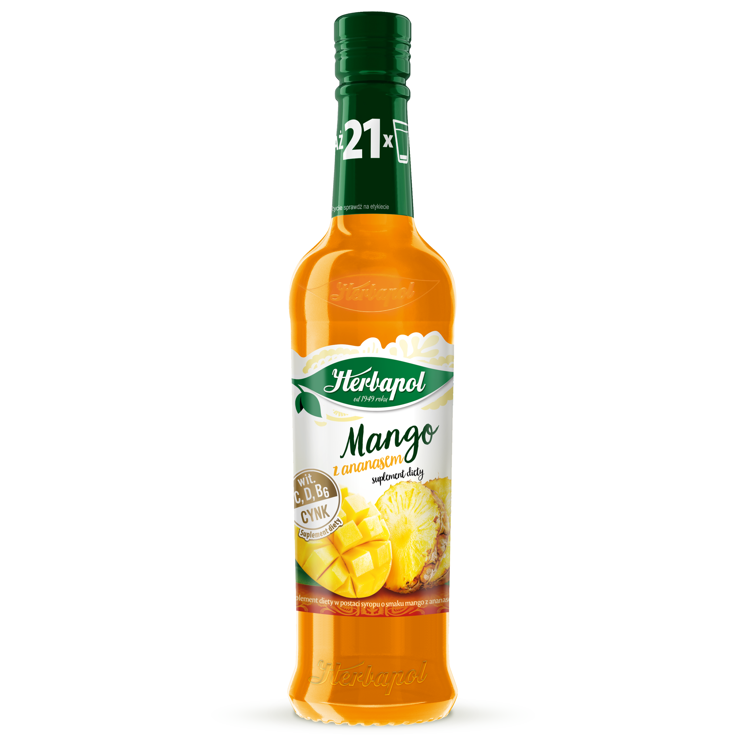 Herbapol Syrop Suplement Diety Mango I Ananasa Z Witaminami C,D, B6 I Cynkiem 420Ml