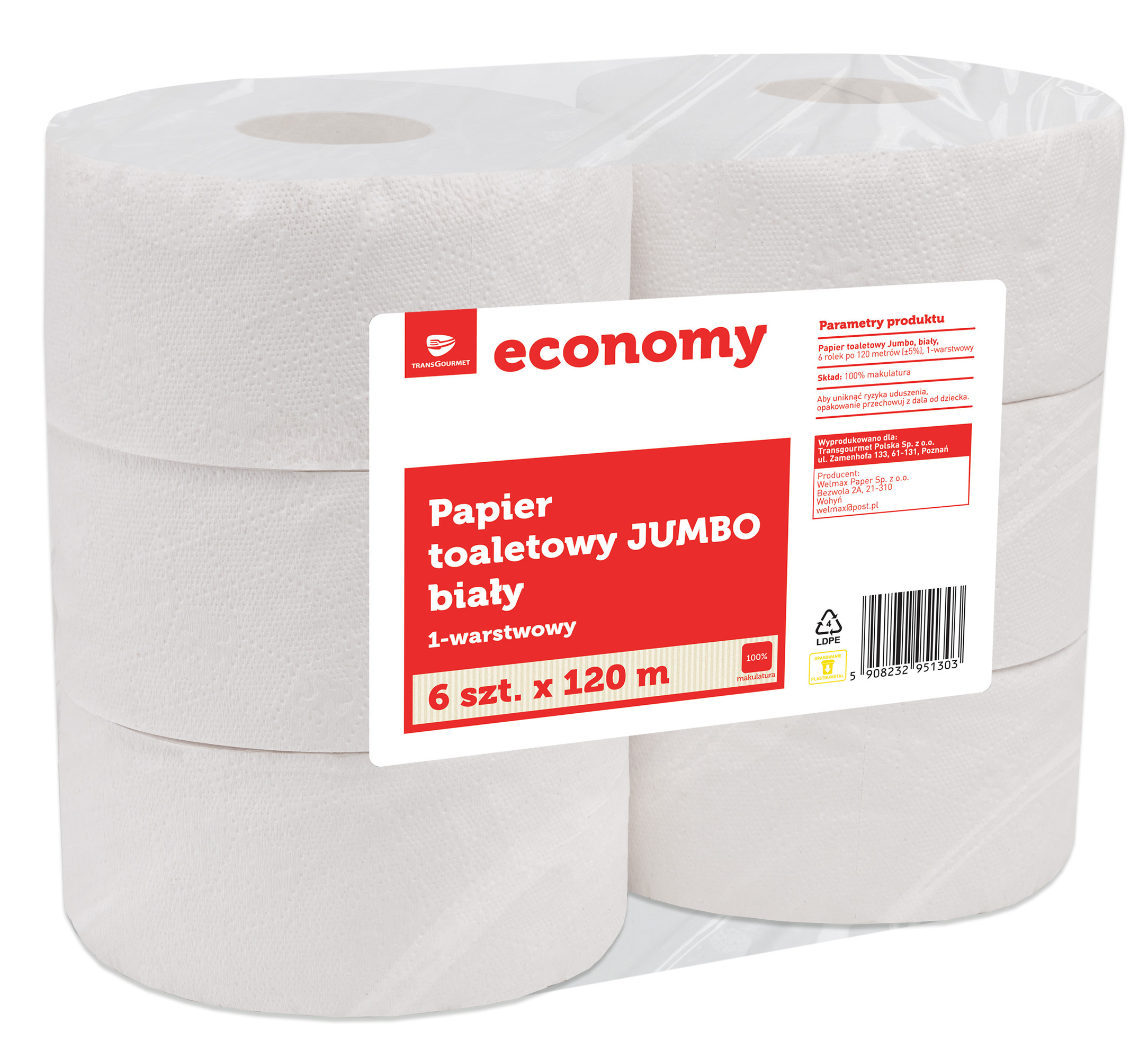 Tge Papier Toaletowy Jumbo Biały 6X120 Metrów