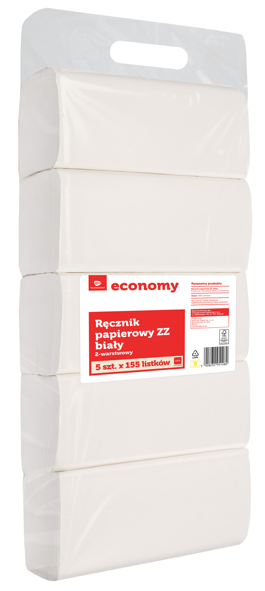 Tge Ręcznik Papierowy Zz Biały 2-Warstwowy 5X155 Listków