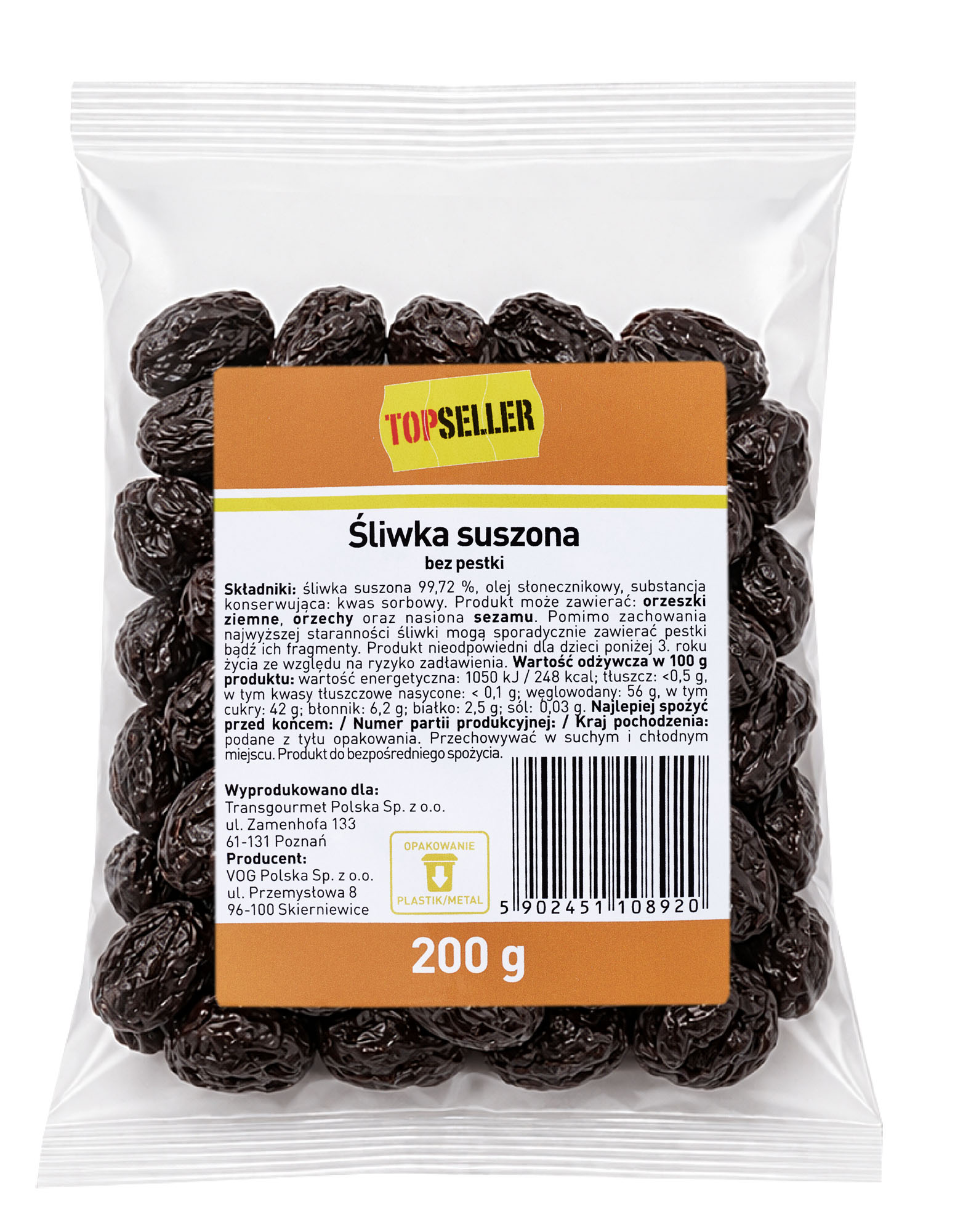 Topseller Śliwka Suszona Bez Pestki 200G