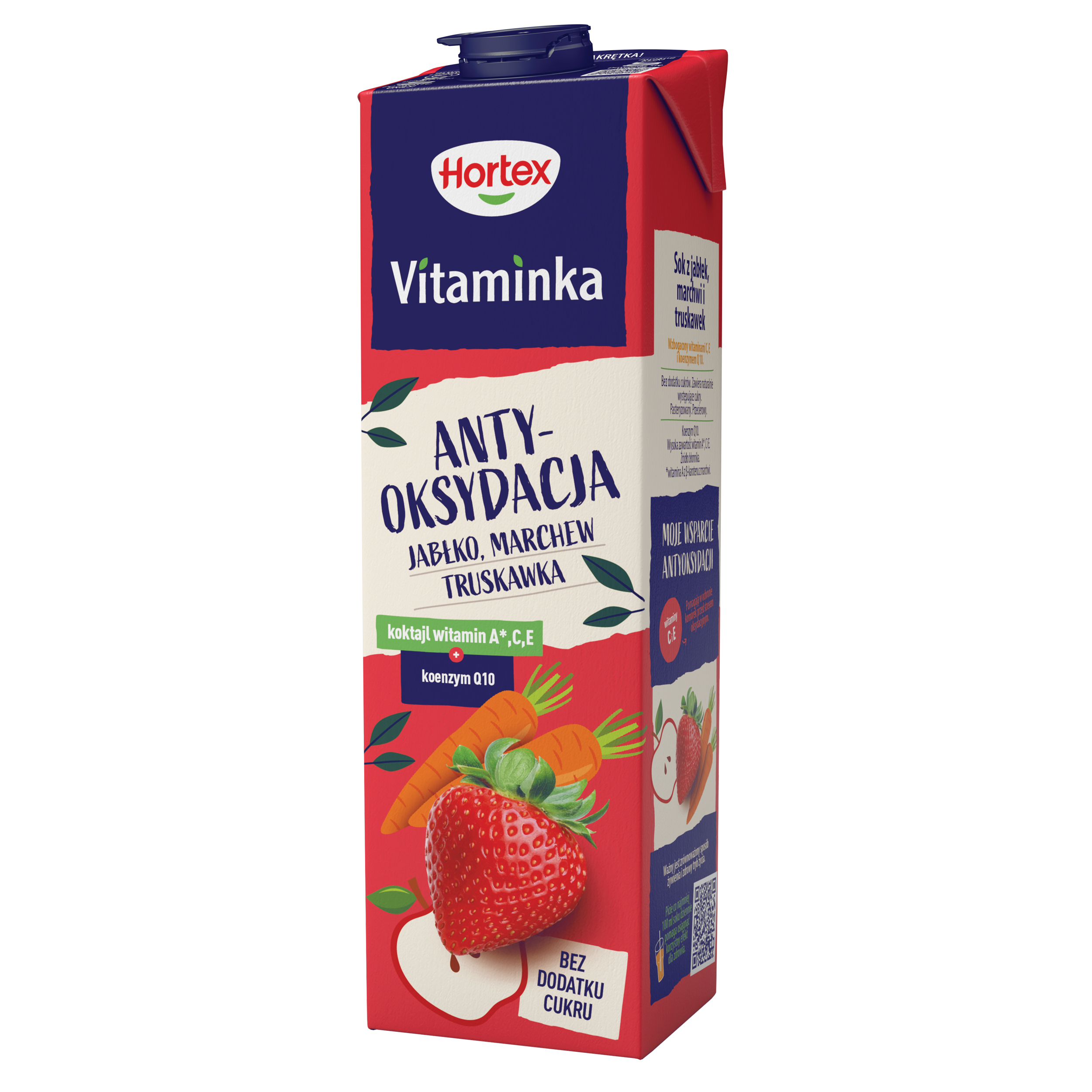 Hortex Vitaminka Antyoksydacja Jabłko, Marchew, Truskawka Sok Karton 1L