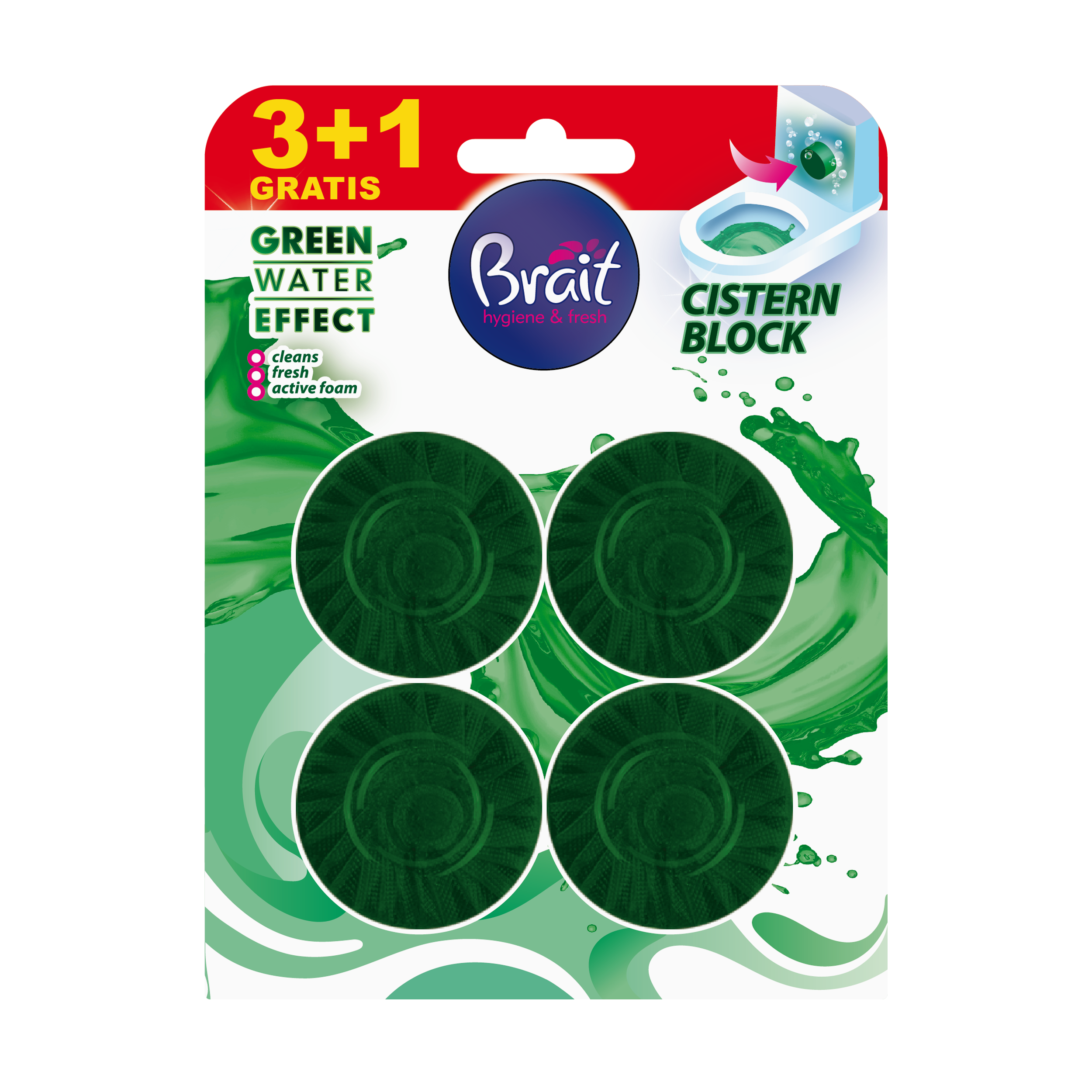 Krążek Do Wc Brait Zielony 4X50G