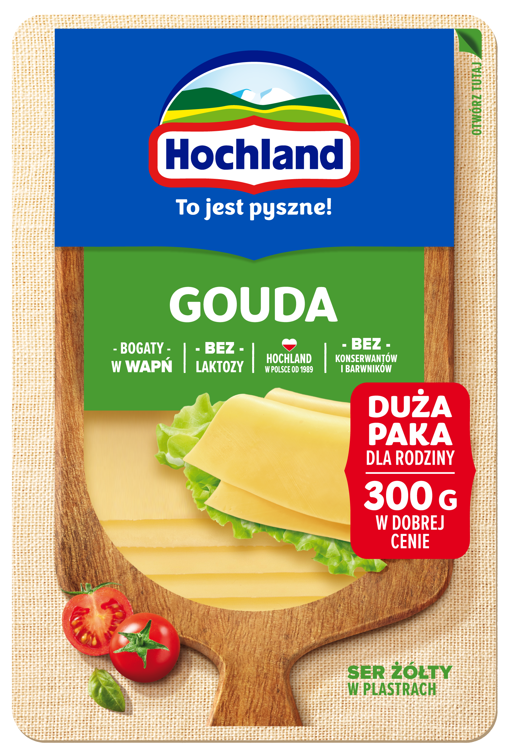 Hochland Gouda Ser Żółty W Plastrach. Ser Podpuszczkowy Dojrzewający 300G
