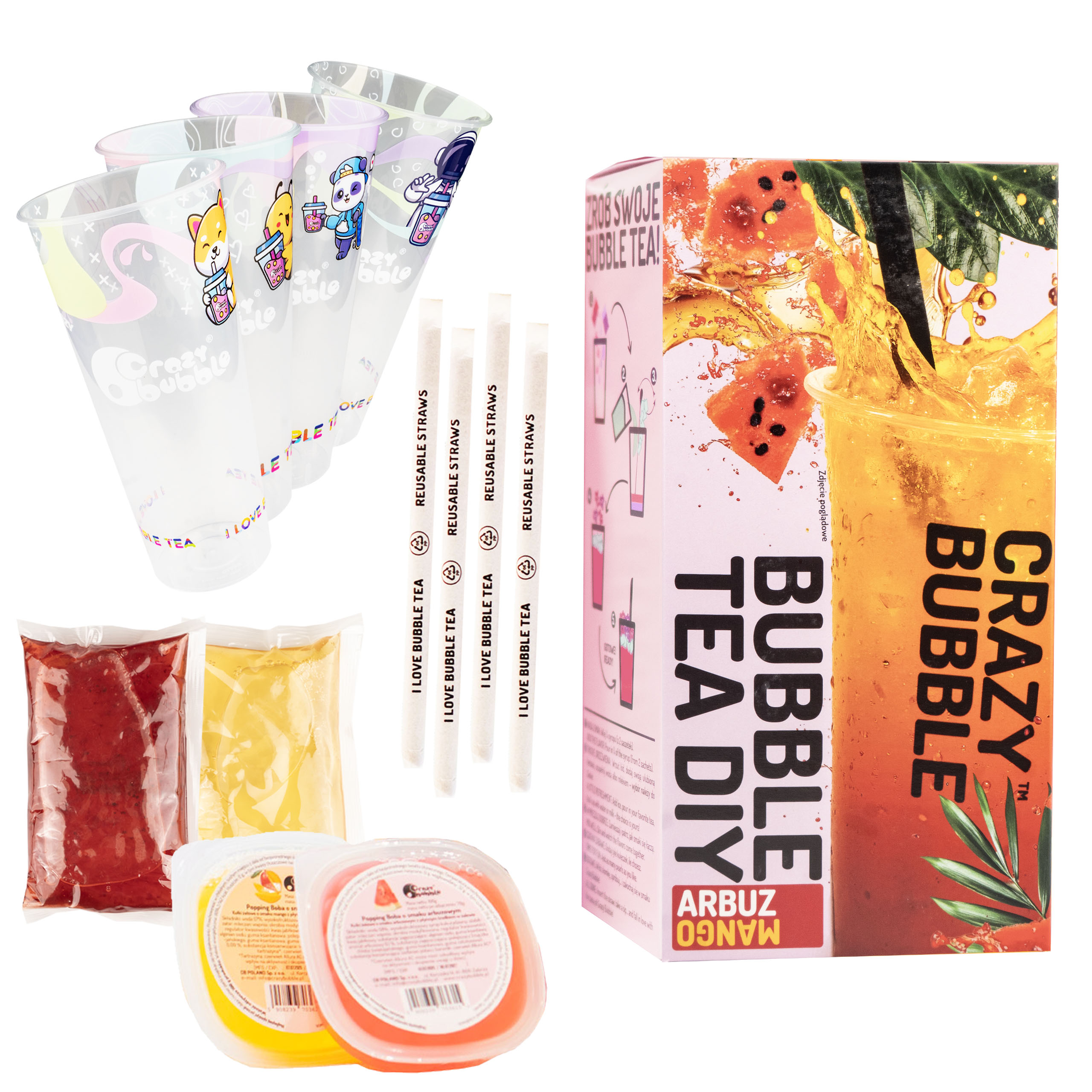 Crazy Bubble Zestaw Bubble Tea Diy – Mango - Arbuz 400 G