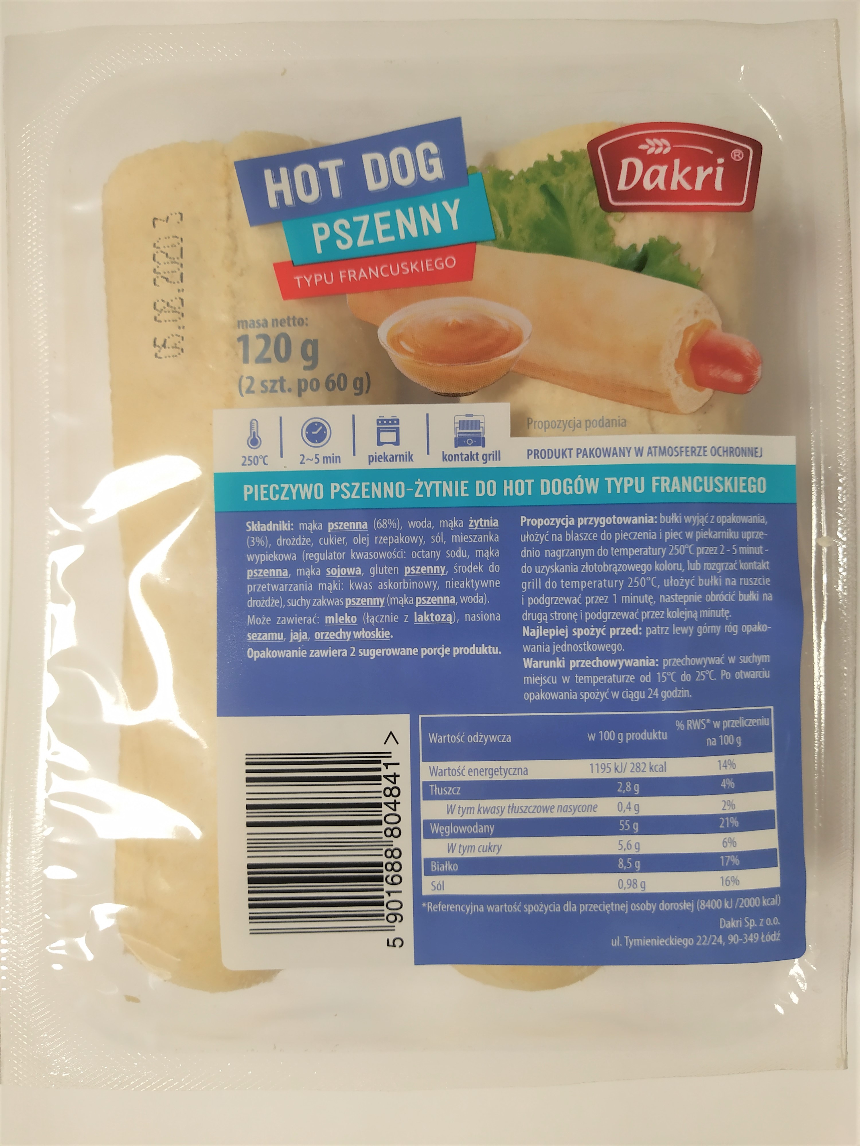 Hot Dog Pszenny 120G(2X60G) Dakri